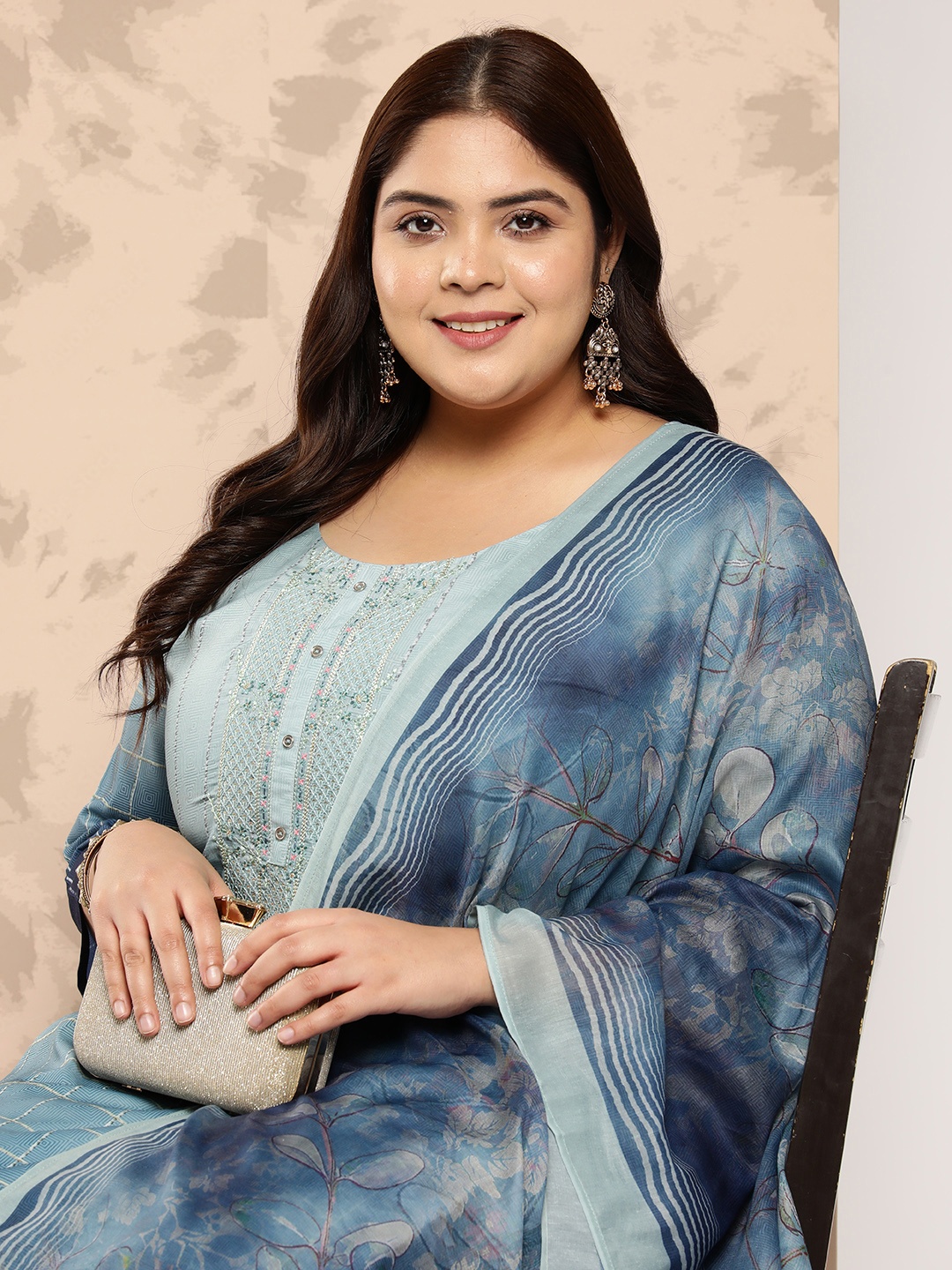 EXTRA LOVE BY LIBAS Plus Size Embroidered Thread Work Kurta With Trousers & Dupatta, Blue
EXTRA LOVE BY LIBAS Plus Size Embroidered Thread Work Kurta With Trousers & Dupatta, Blue