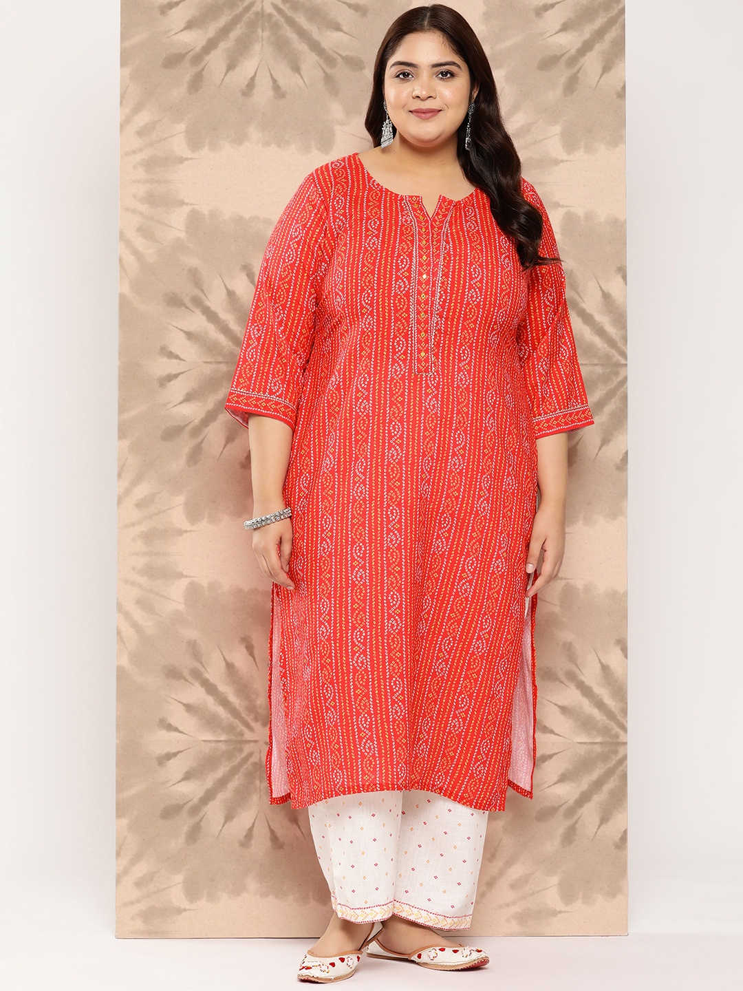 EXTRA LOVE BY LIBAS Plus Size Bandhani Printed Regular Gotta Patti Kurta with Trousers, Red
EXTRA LOVE BY LIBAS Plus Size Bandhani Printed Regular Gotta Patti Kurta with Trousers, Red