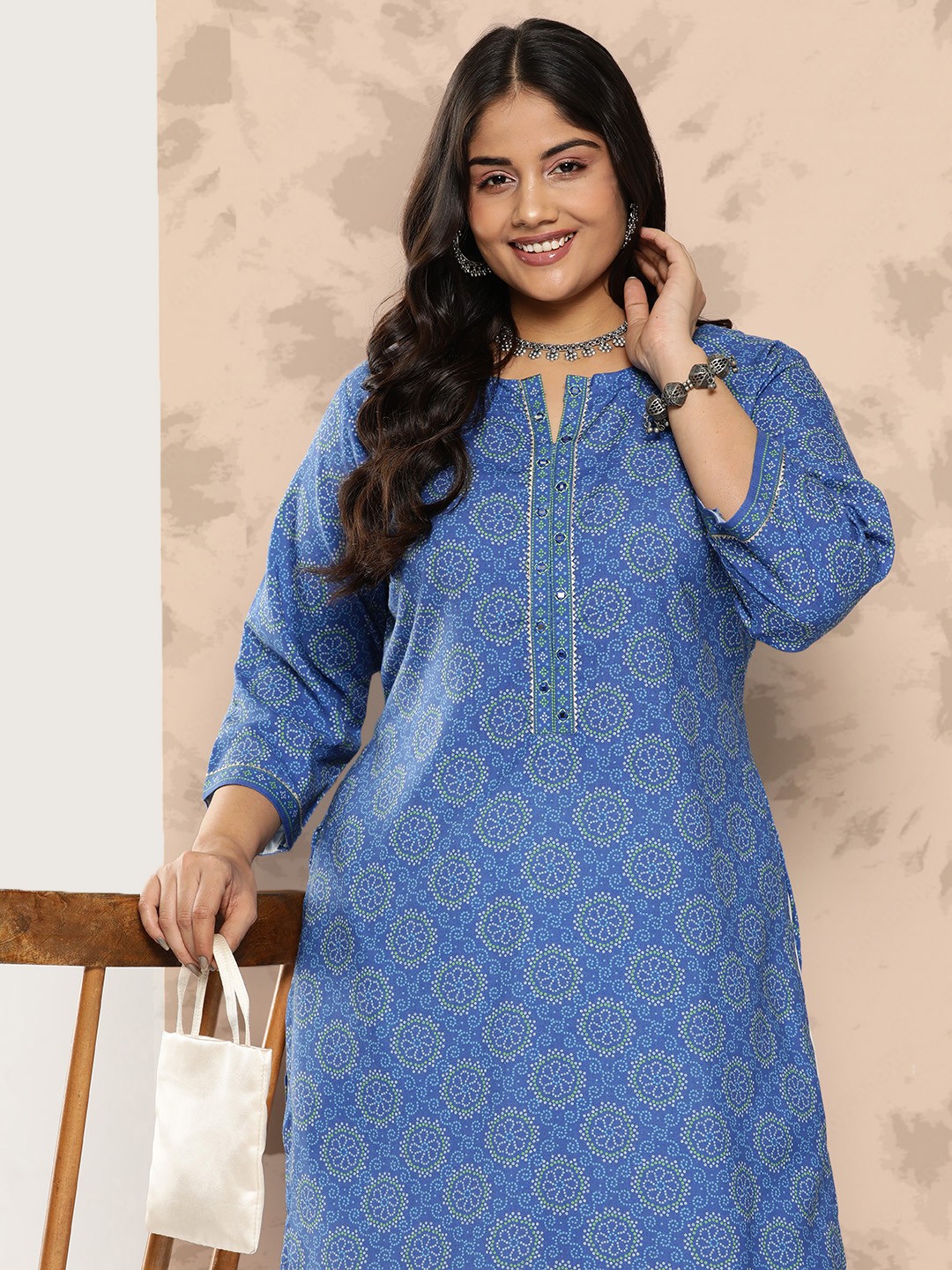 EXTRA LOVE BY LIBAS Plus Size Bandhani Printed Regular Mirror Work Kurta With Trousers, Blue
EXTRA LOVE BY LIBAS Plus Size Bandhani Printed Regular Mirror Work Kurta With Trousers, Blue
