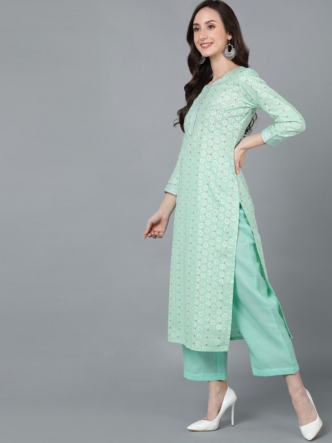 AHIKA Sea Green Ethnic Printed Gotta Patti Pure Cotton Kurta with Palazzos & Dupatta
AHIKA Sea Green Ethnic Printed Gotta Patti Pure Cotton Kurta with Palazzos & Dupatta