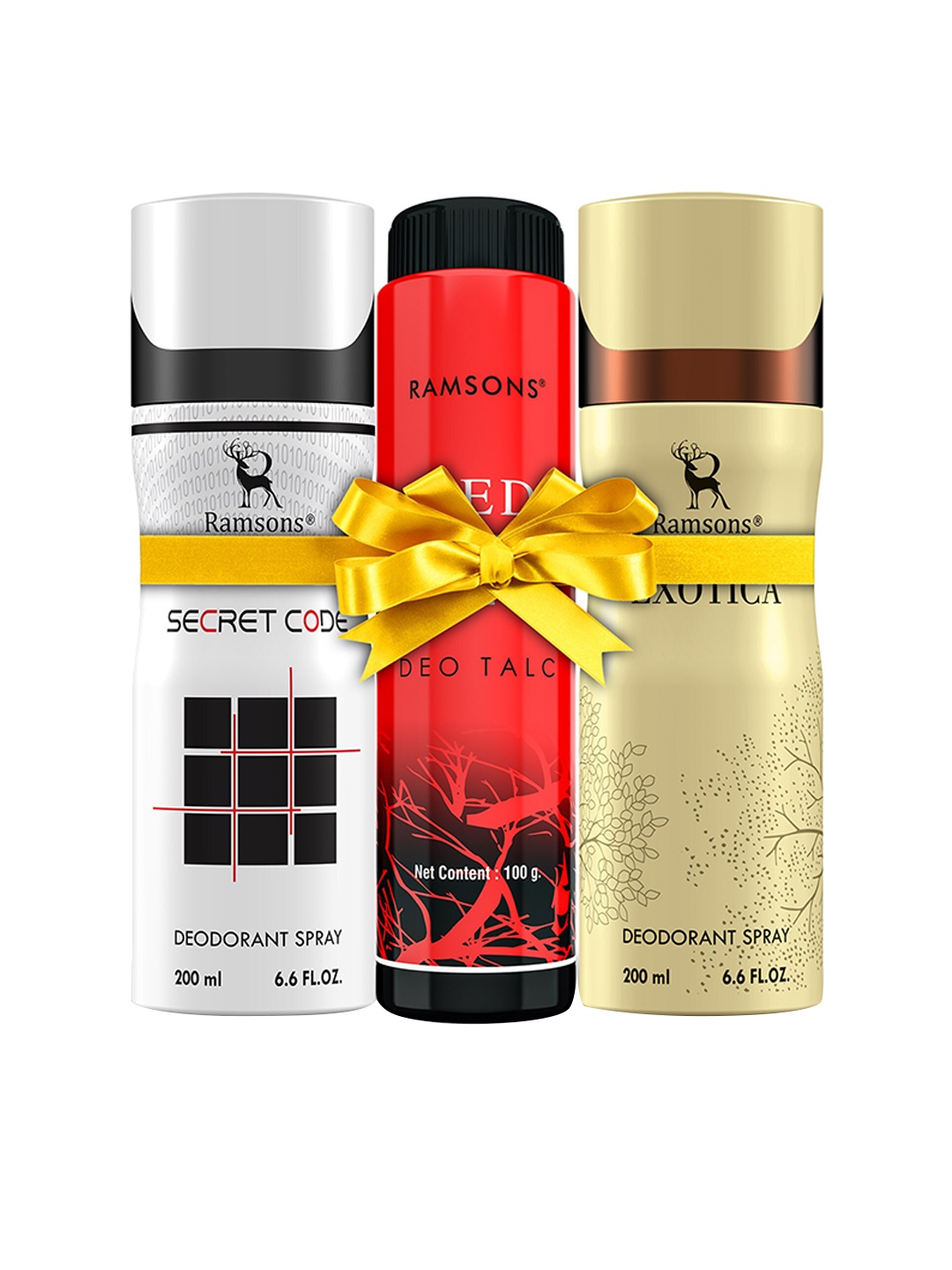 Ramsons Secret Code Deodorant 200 ml+Exotica Deodorant 200 ml+ Red ZX Deo Talc 100 g, White
Ramsons Secret Code Deodorant 200 ml+Exotica Deodorant 200 ml+ Red ZX Deo Talc 100 g, White