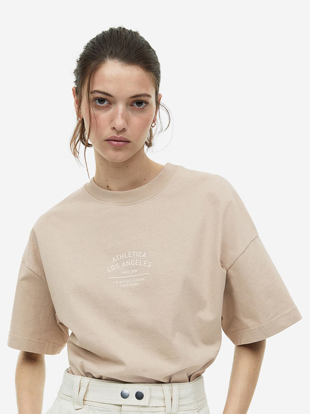 H&M Women Oversized T-shirt, Beige