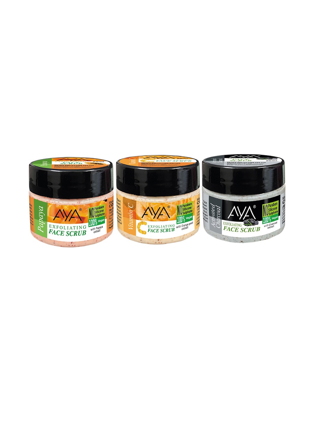AYA Set Of 3 Activated Charcoal - Papaya & VitaminC Exfoliating Face Scrub 25 ml Each, Orange
AYA Set Of 3 Activated Charcoal - Papaya & VitaminC Exfoliating Face Scrub 25 ml Each, Orange
