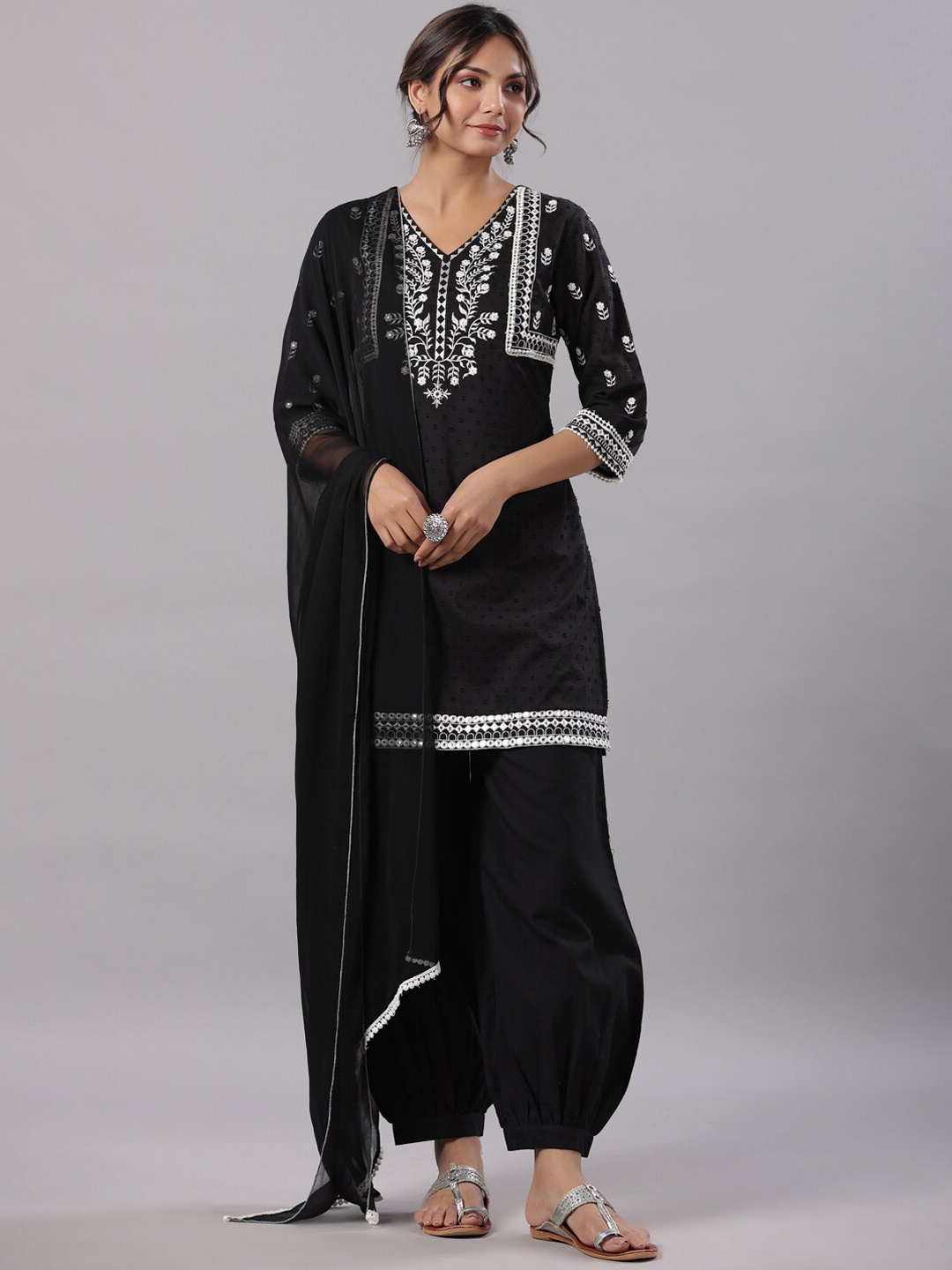 Juniper Black & White Yoke Design Mirror Work Pure Cotton Kurta With Salwar & Dupatta
Juniper Black & White Yoke Design Mirror Work Pure Cotton Kurta With Salwar & Dupatta