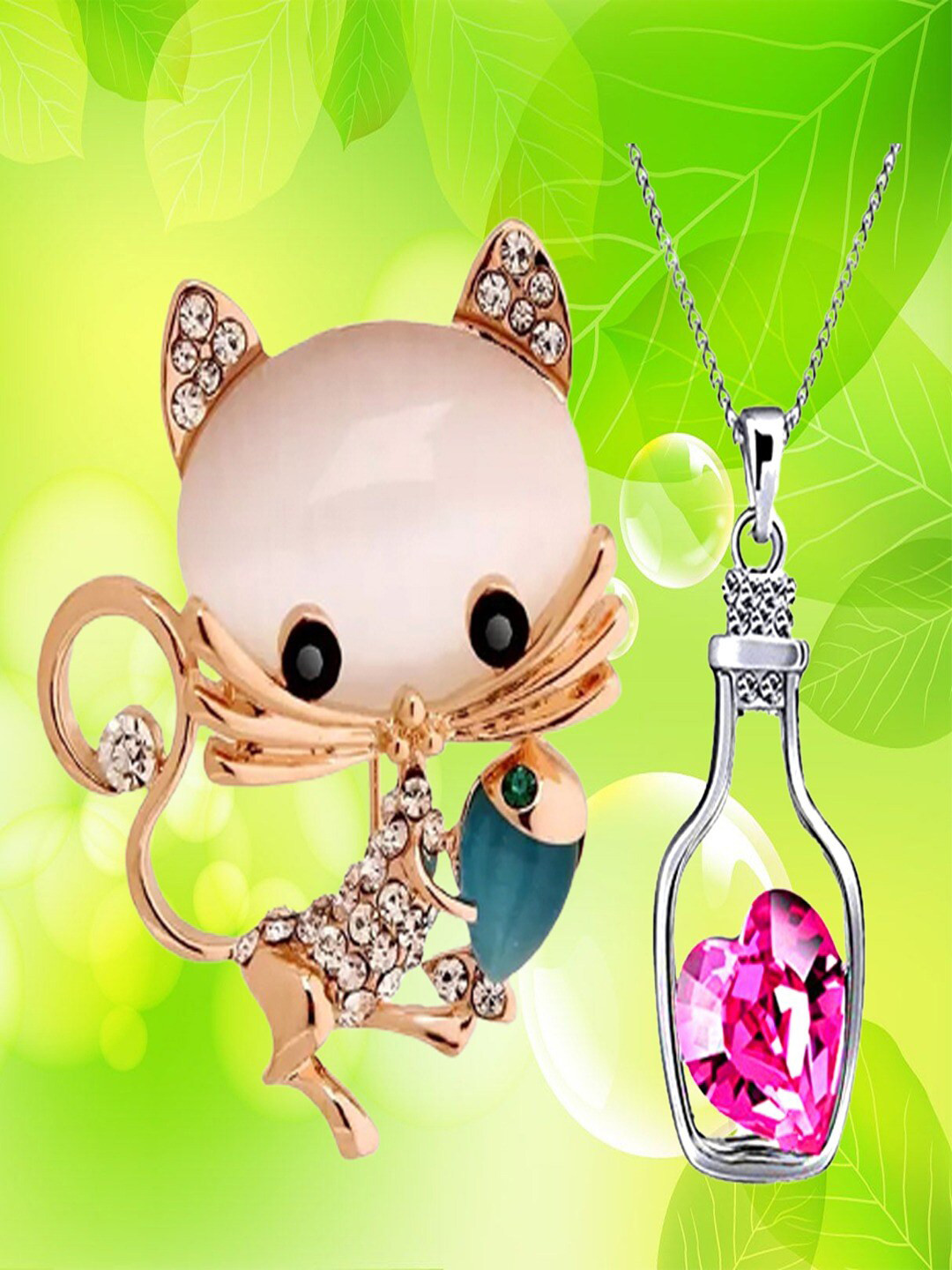 UNIVERSITY TRENDZ Crystal Silver-Plated Pendant Necklace & Fish and Catchy Cat Brooch, Pink
UNIVERSITY TRENDZ Crystal Silver-Plated Pendant Necklace & Fish and Catchy Cat Brooch, Pink