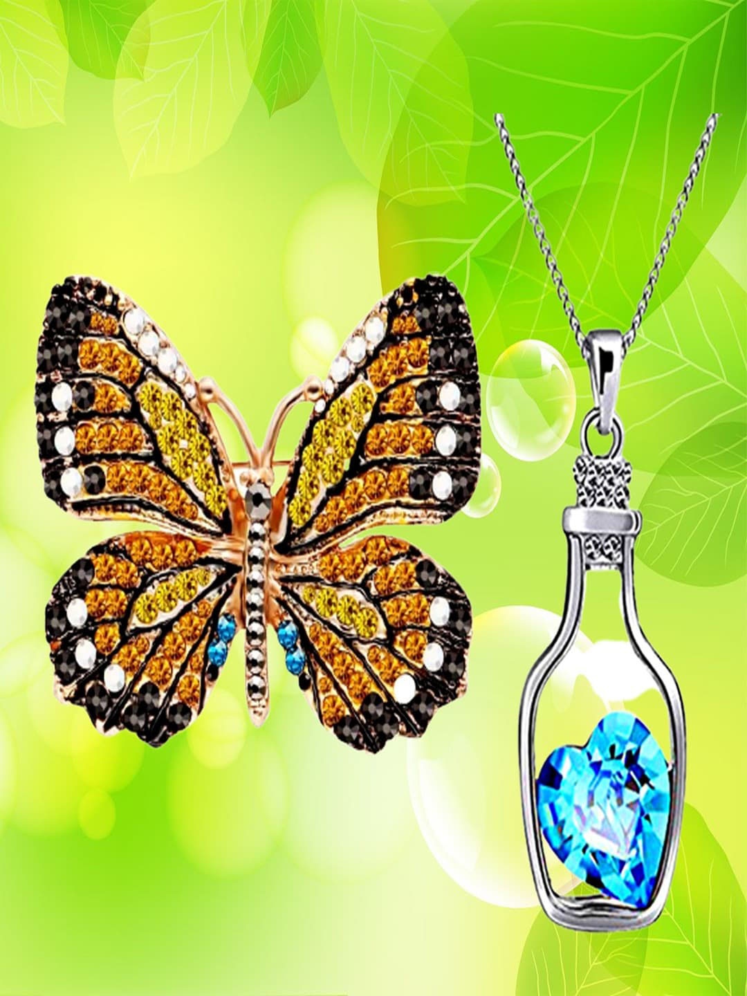 UNIVERSITY TRENDZ Women Heart Crystal Pendant & Stone Butterfly Brooch Combo Set, Gold
UNIVERSITY TRENDZ Women Heart Crystal Pendant & Stone Butterfly Brooch Combo Set, Gold