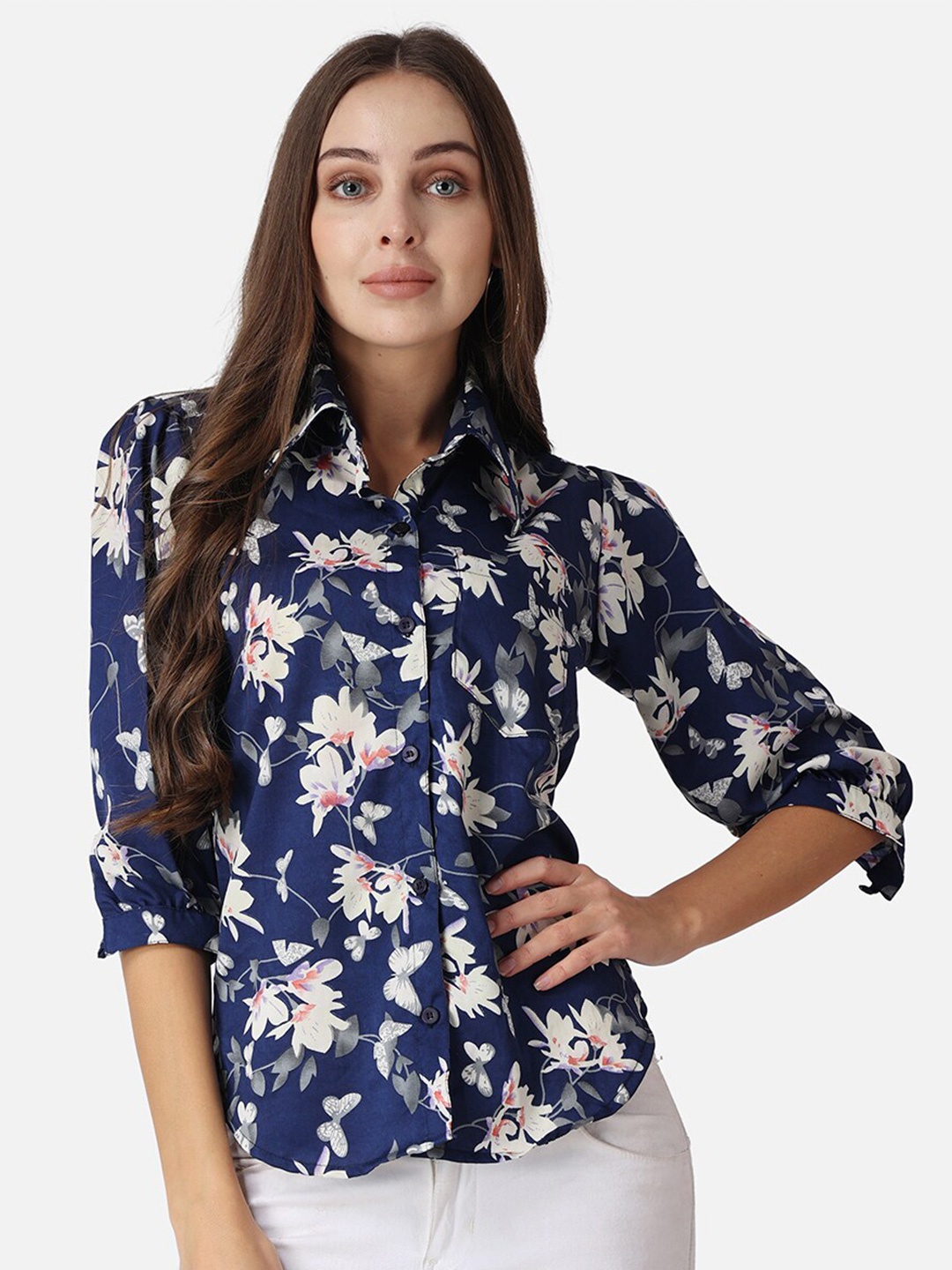Cation Navy Blue & White Floral Printed Spread Collar Puff sleeves Classic Slim Fit Shirt
Cation Navy Blue & White Floral Printed Spread Collar Puff sleeves Classic Slim Fit Shirt