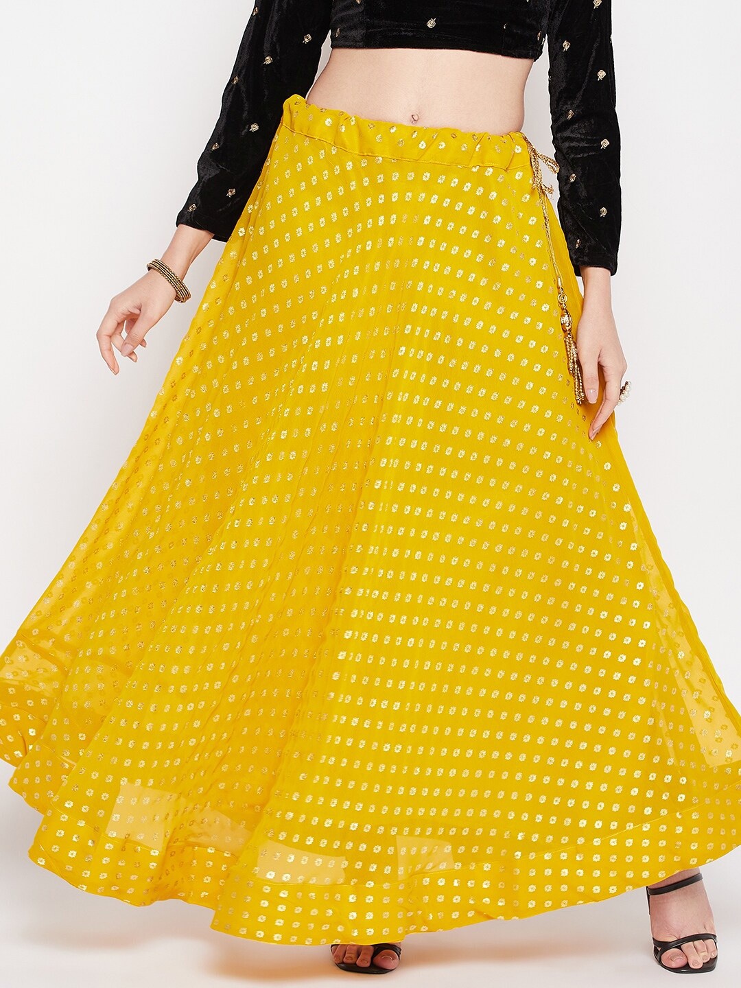 Clora Creation Ethnic Motifs Foil Print Ruffles Georgette Flared Maxi Skirt, Mustard
Clora Creation Ethnic Motifs Foil Print Ruffles Georgette Flared Maxi Skirt, Mustard