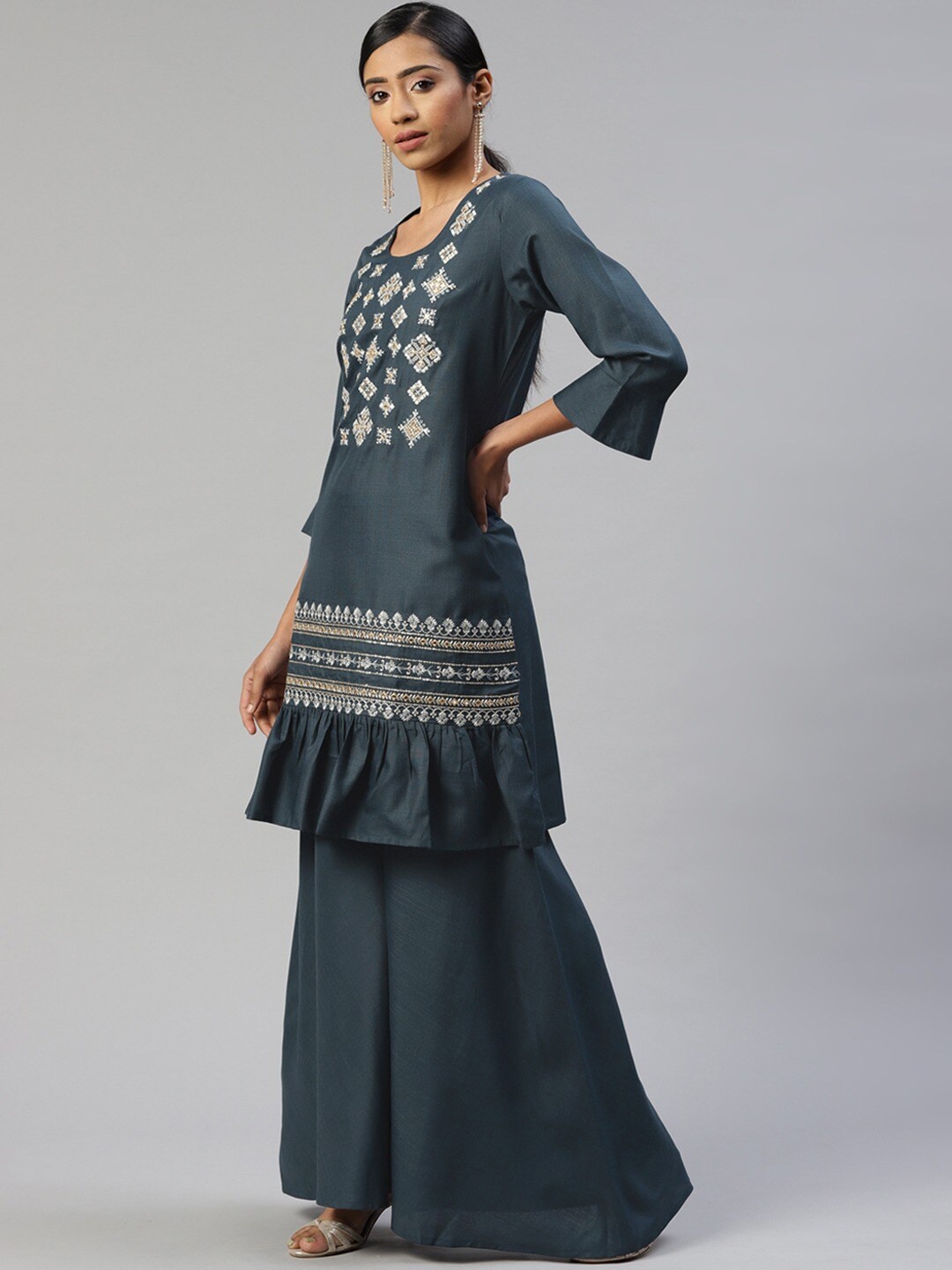 Cottinfab Ethnic Motifs Yoke Design Mirror Work Kurta With Sharara & Dupatta, Navy blue
Cottinfab Ethnic Motifs Yoke Design Mirror Work Kurta With Sharara & Dupatta, Navy blue