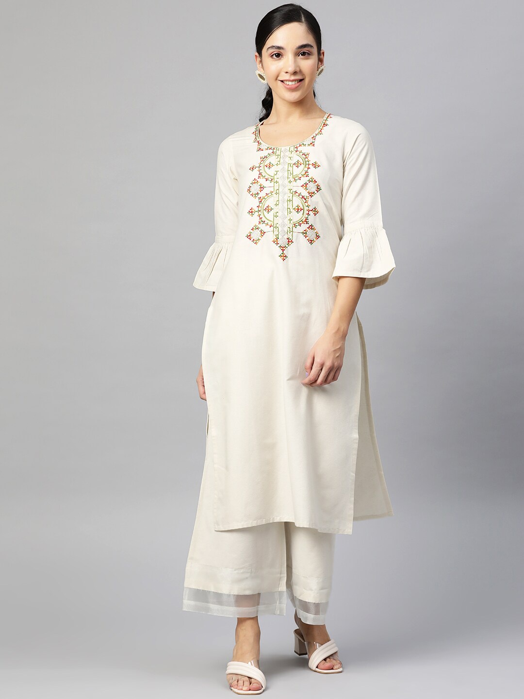Cottinfab Ethnic Motifs Yoke Design Thread Work Pure Cotton Kurta with Palazzos, White
Cottinfab Ethnic Motifs Yoke Design Thread Work Pure Cotton Kurta with Palazzos, White