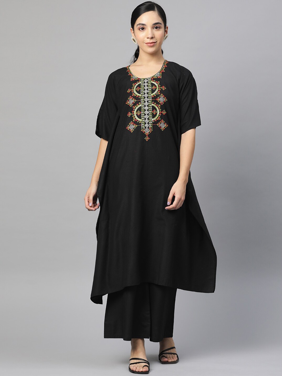 Cottinfab Ethnic Motifs Yoke Design Thread Work Pure Cotton Kurta with Palazzos, Black
Cottinfab Ethnic Motifs Yoke Design Thread Work Pure Cotton Kurta with Palazzos, Black