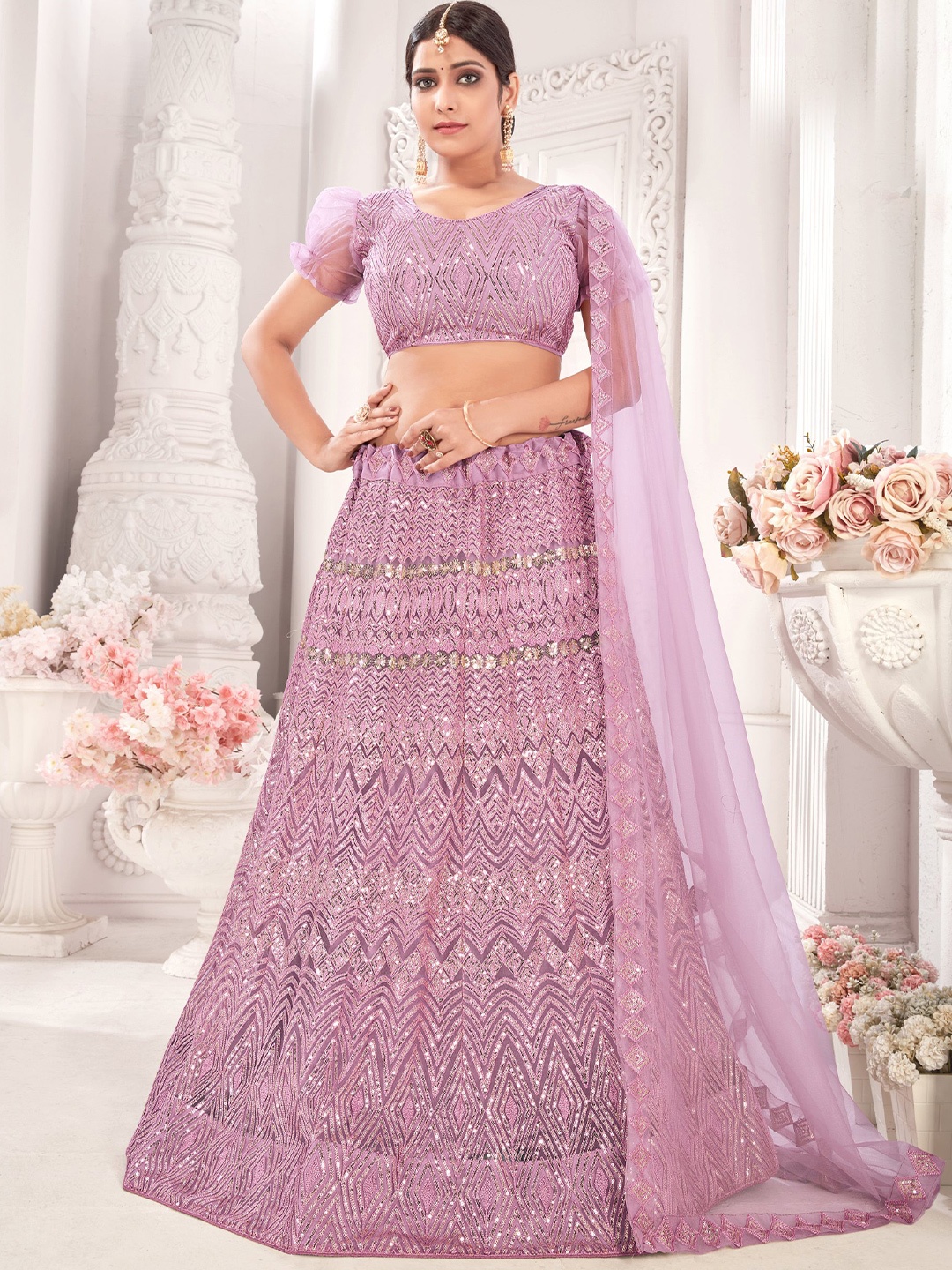 all about you Embroidered Sequinned Semi-Stitched Lehenga & Unstitched Blouse With, Lavender
all about you Embroidered Sequinned Semi-Stitched Lehenga & Unstitched Blouse With, Lavender