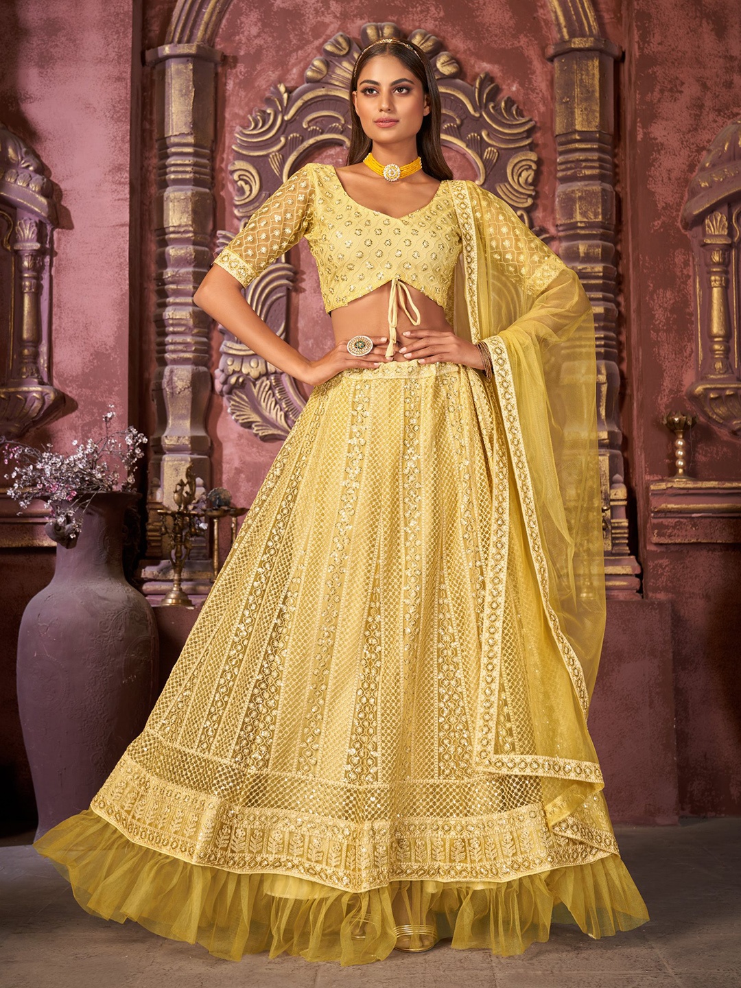 all about you Embroidered Thread Work Semi-Stitched Lehenga & Unstitched Blouse With, Yellow
all about you Embroidered Thread Work Semi-Stitched Lehenga & Unstitched Blouse With, Yellow