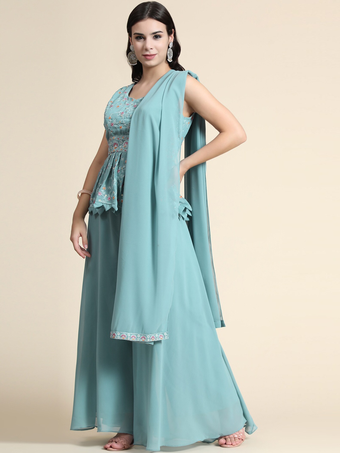 KALINI Floral Embroidered Pleated Thread Work Kurti With Palazzos & With Dupatta, Sea green
KALINI Floral Embroidered Pleated Thread Work Kurti With Palazzos & With Dupatta, Sea green