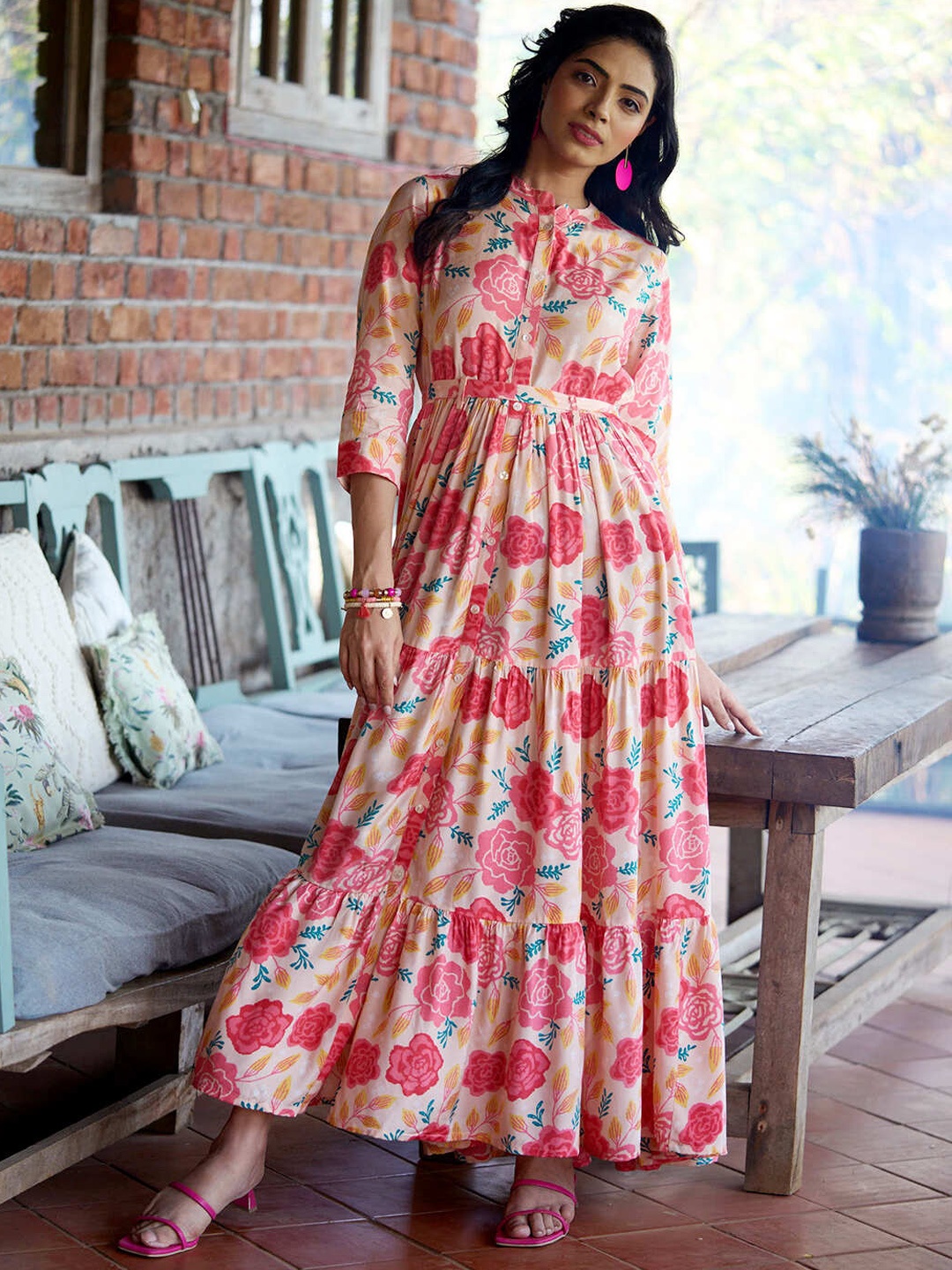 ZOLA Floral Printed Ethnic Dress, Pink