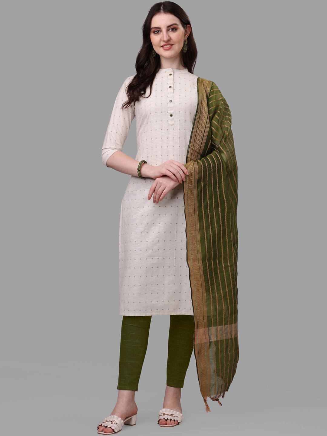 Shiv Textiles Ethnic Motifs Woven designPure Cotton Kurta With Trousers & Dupatta, Off white
Shiv Textiles Ethnic Motifs Woven designPure Cotton Kurta With Trousers & Dupatta, Off white
