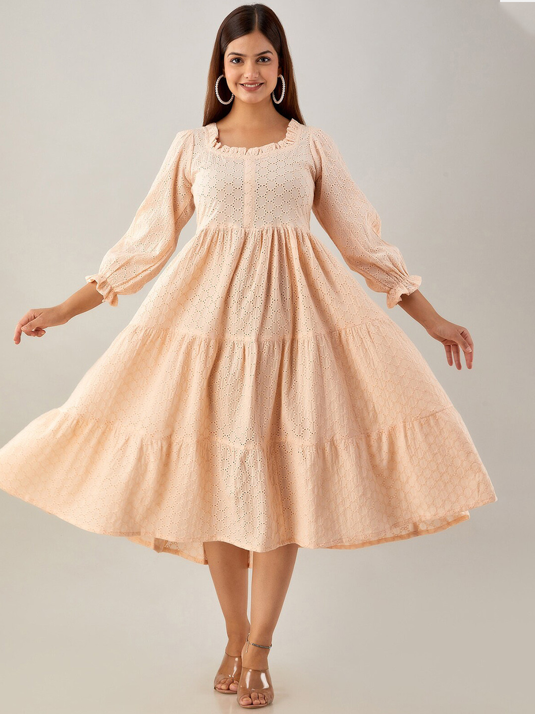 KALINI Geometric Self Design Cotton Square Neck Puff Sleeves Fit & Flare Knee Length Dress, Cream
KALINI Geometric Self Design Cotton Square Neck Puff Sleeves Fit & Flare Knee Length Dress, Cream