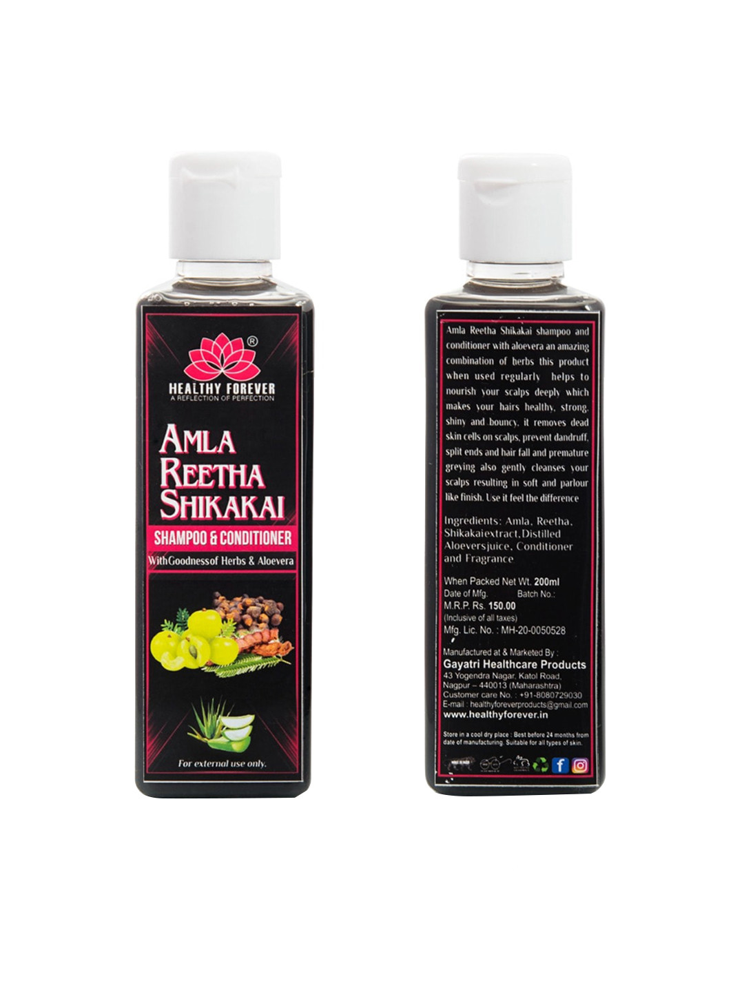 HEALTHY FOREVER Amla Reetha Shikakai Shampoo & Conditioner-200ml, Black
HEALTHY FOREVER Amla Reetha Shikakai Shampoo & Conditioner-200ml, Black