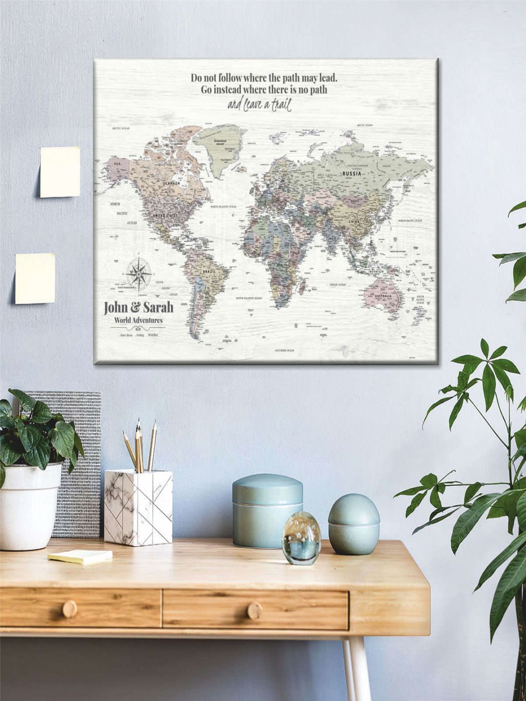 POSTERS AND TRUSS White & Grey World Map Printed Framed Wall Art