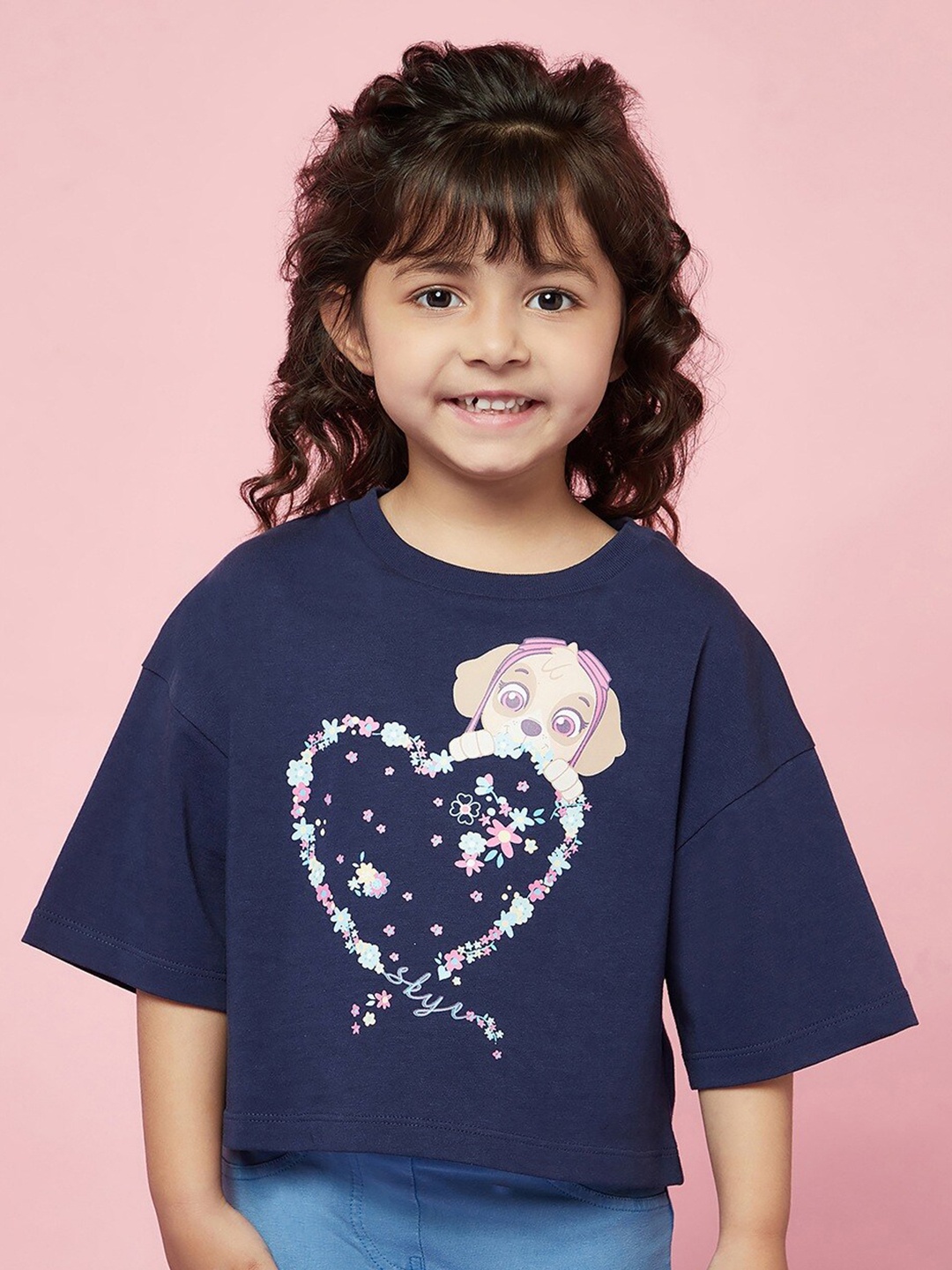 SPUNKIES Girls Humour & Comic Printed Drop-Shoulder Sleeves Oversize Fit Cotton Crop T-shirt, Navy blue
SPUNKIES Girls Humour & Comic Printed Drop-Shoulder Sleeves Oversize Fit Cotton Crop T-shirt, Navy blue