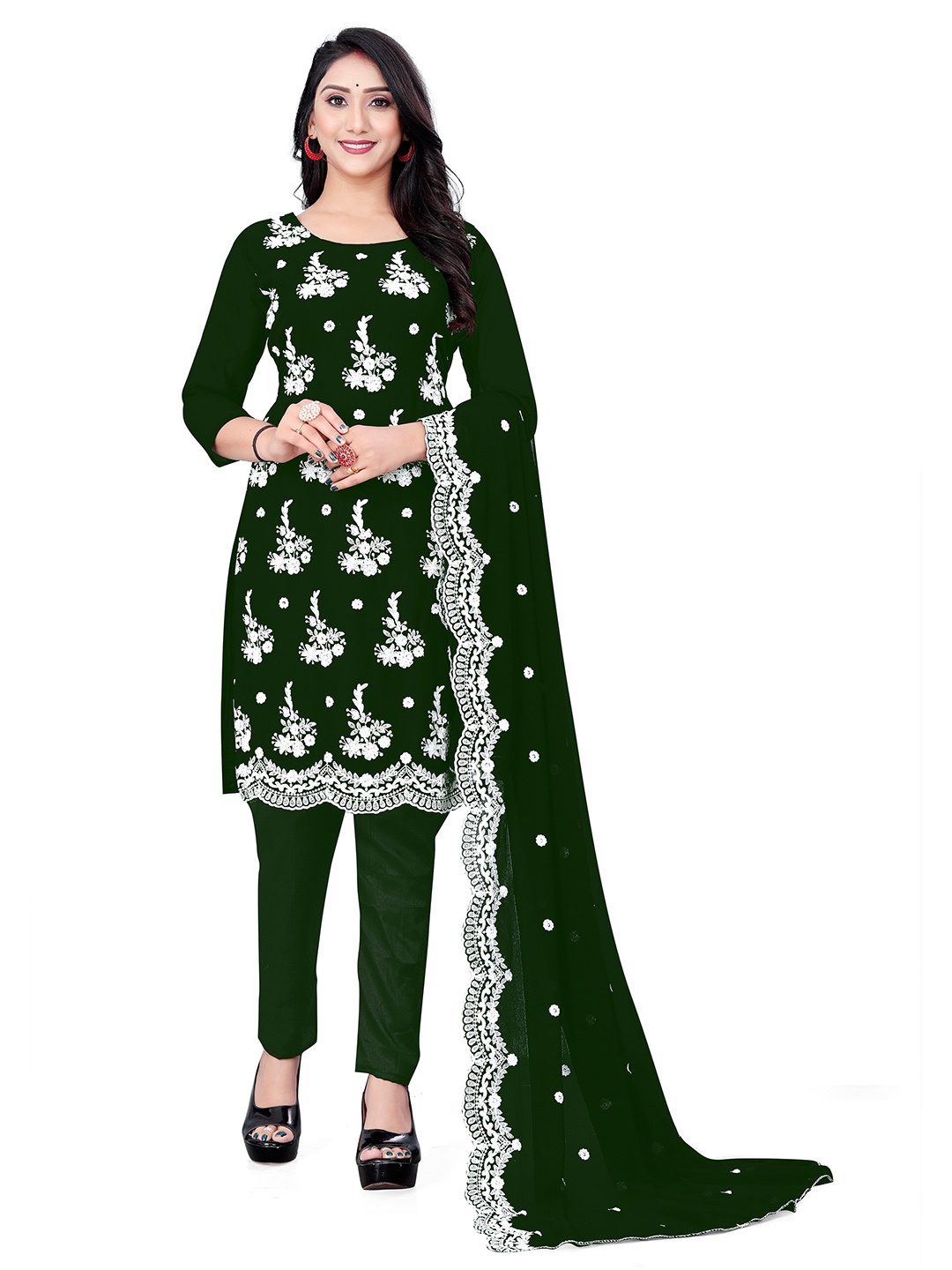 Winza Designer Embroidered Georgette Unstitched Dress Material, Green