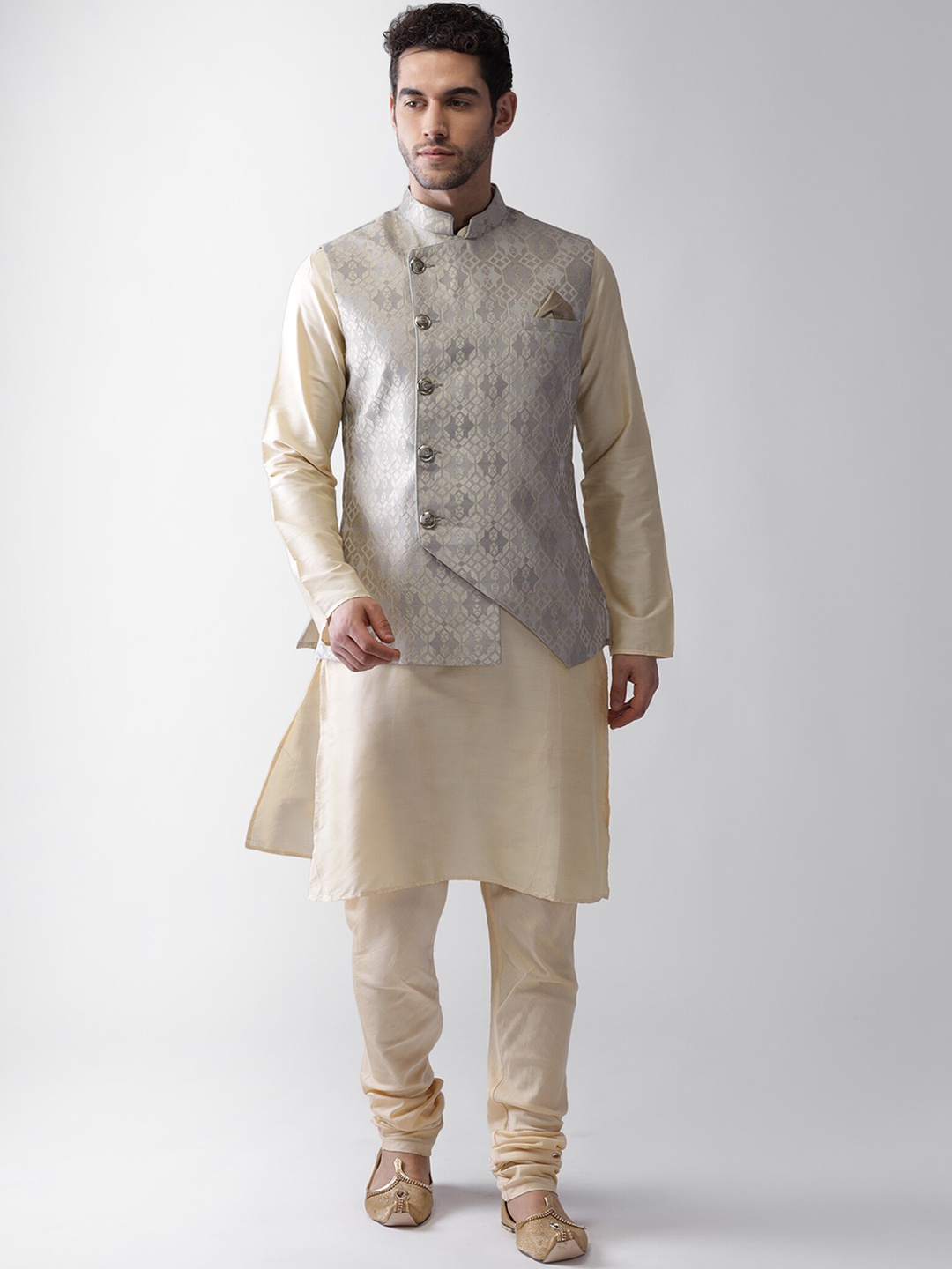 KISAH Mandarin Collar Regular Kurta with Churidar with Woven Design Nehru Jacket, Grey
KISAH Mandarin Collar Regular Kurta with Churidar with Woven Design Nehru Jacket, Grey