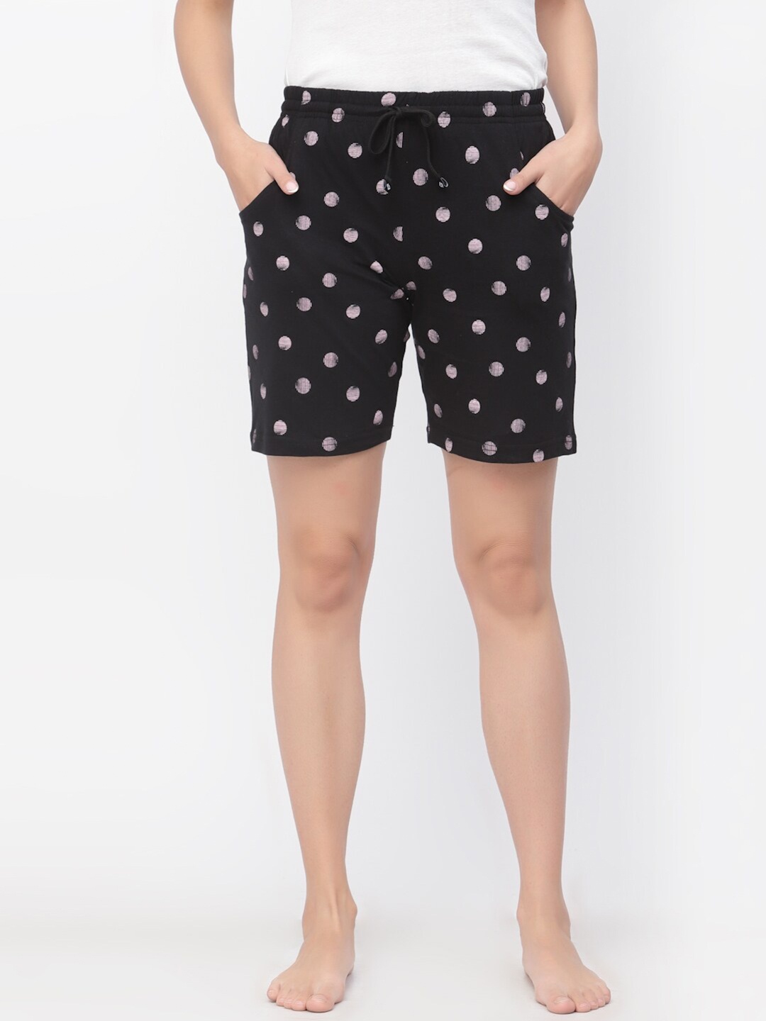 Floret Women Printed Cotton Lounge Shorts, Black