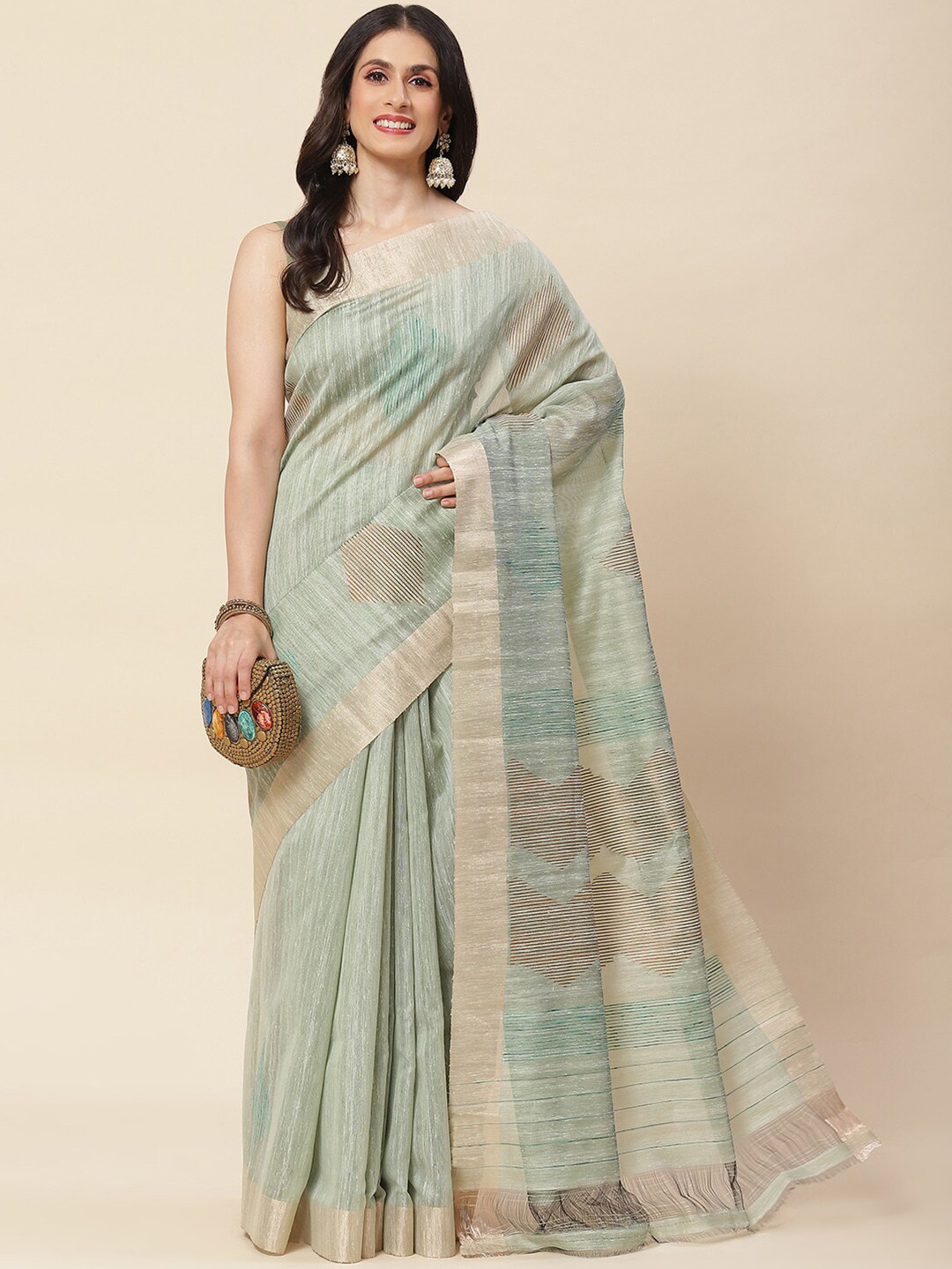 Meena Bazaar Striped Cotton Blend Zari Saree With Blouse Piece, Green
Meena Bazaar Striped Cotton Blend Zari Saree With Blouse Piece, Green