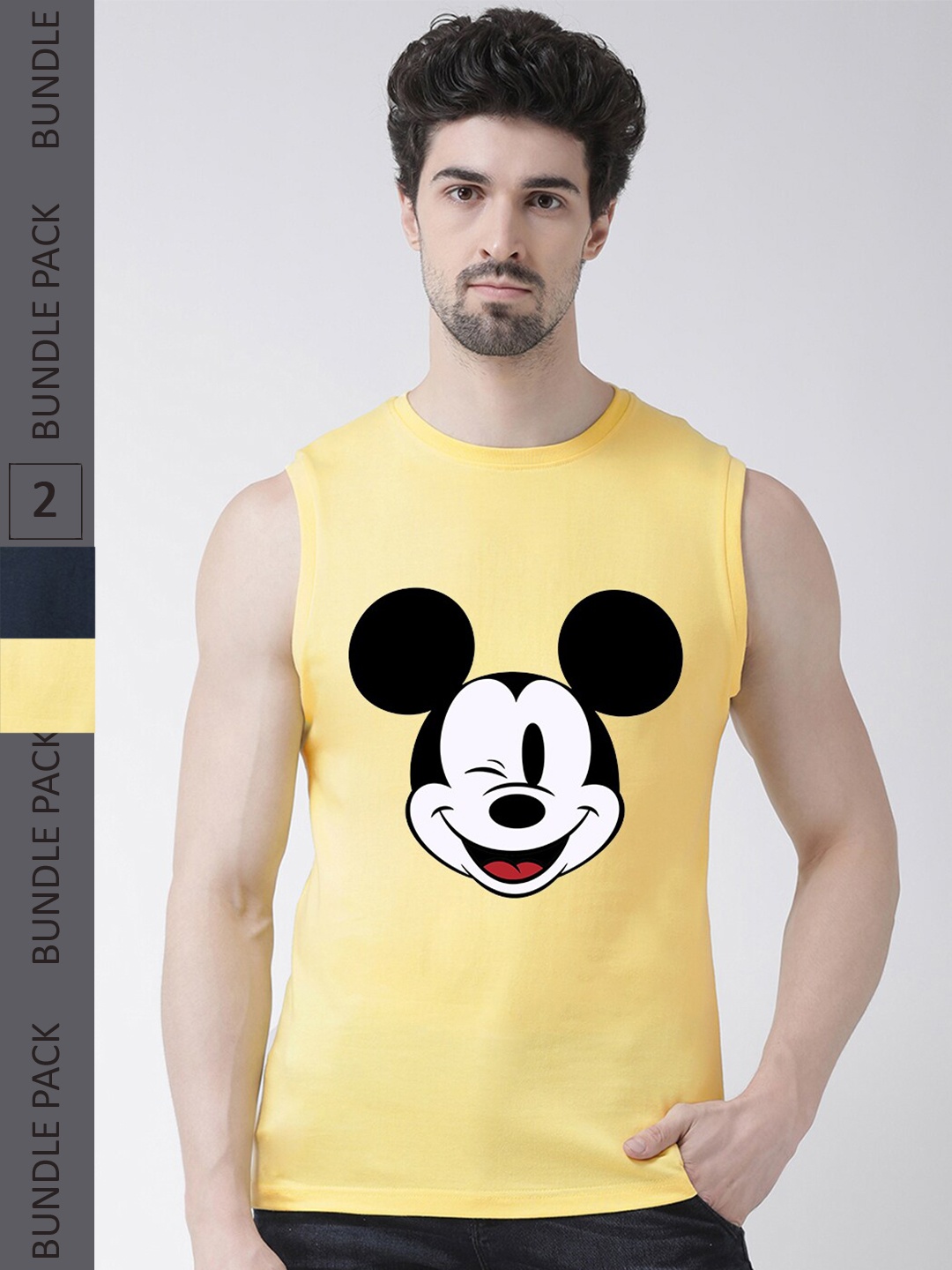 Friskers Pack Of 2 Mickey Mouse Graphic Printed Pure Cotton Slim Fit T-shirts, Yellow
Friskers Pack Of 2 Mickey Mouse Graphic Printed Pure Cotton Slim Fit T-shirts, Yellow