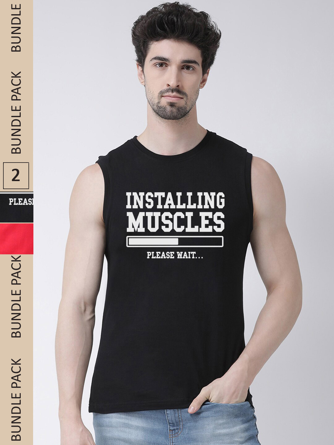 Friskers Pack Of 2 Typography Printed Sleeveless Cotton Slim Fit T-shirt, Black
Friskers Pack Of 2 Typography Printed Sleeveless Cotton Slim Fit T-shirt, Black