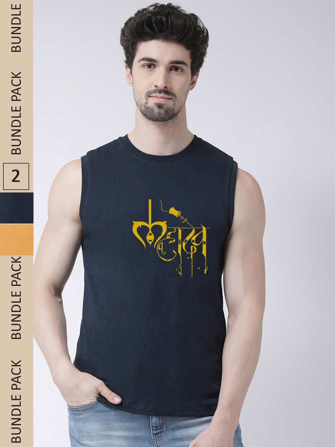 Friskers Pack Of 2 Typography Printed Sleeveless Slim Fit Pure Cotton T-shirts, Navy blue
Friskers Pack Of 2 Typography Printed Sleeveless Slim Fit Pure Cotton T-shirts, Navy blue