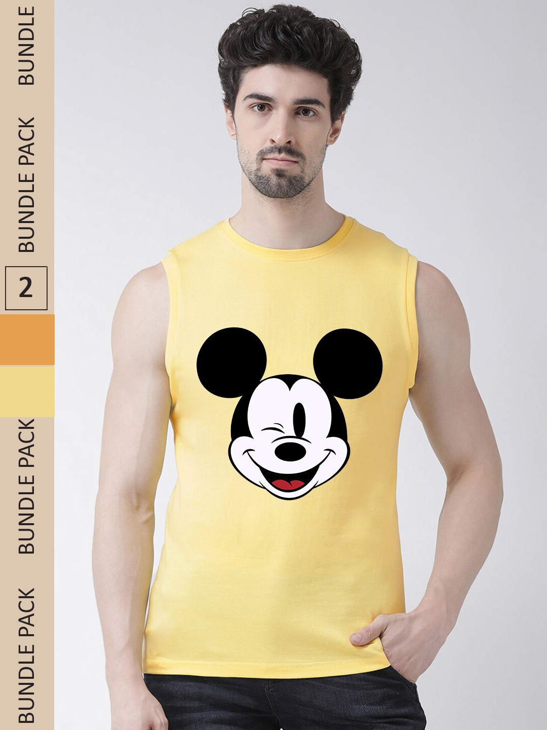 Friskers Pack Of 2 Mickey Mouse Graphic Printed Pure Cotton Slim Fit T-shirts, Yellow
Friskers Pack Of 2 Mickey Mouse Graphic Printed Pure Cotton Slim Fit T-shirts, Yellow