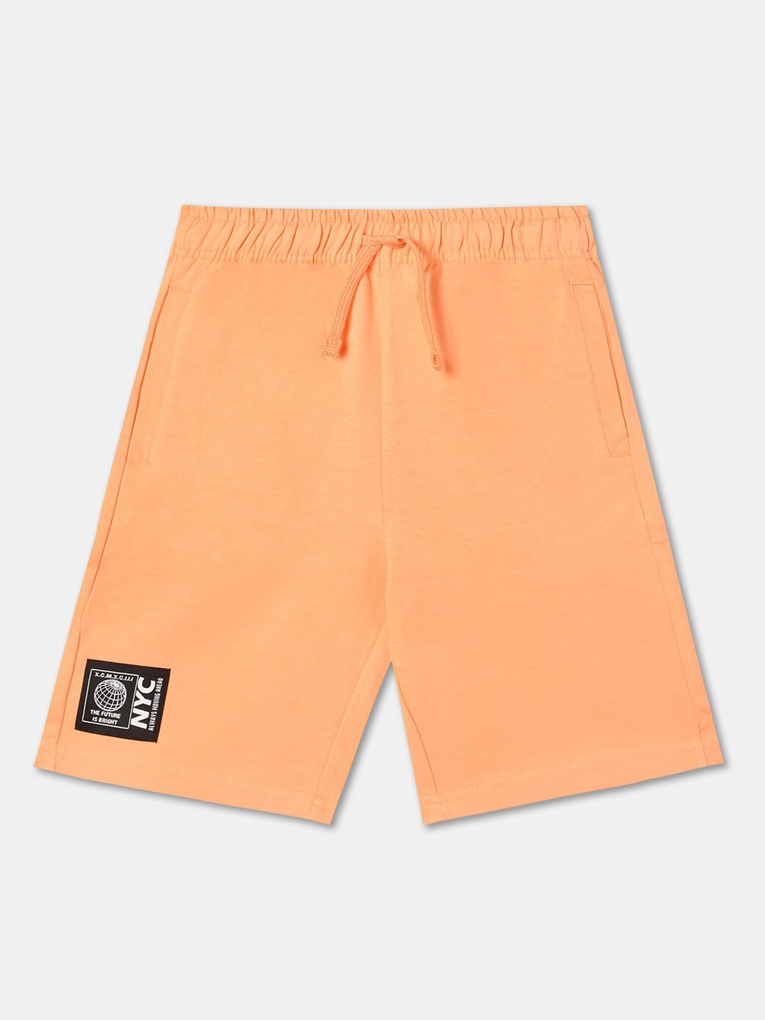 R&B Boys Mid Rise Drawstring Cotton Shorts, Orange