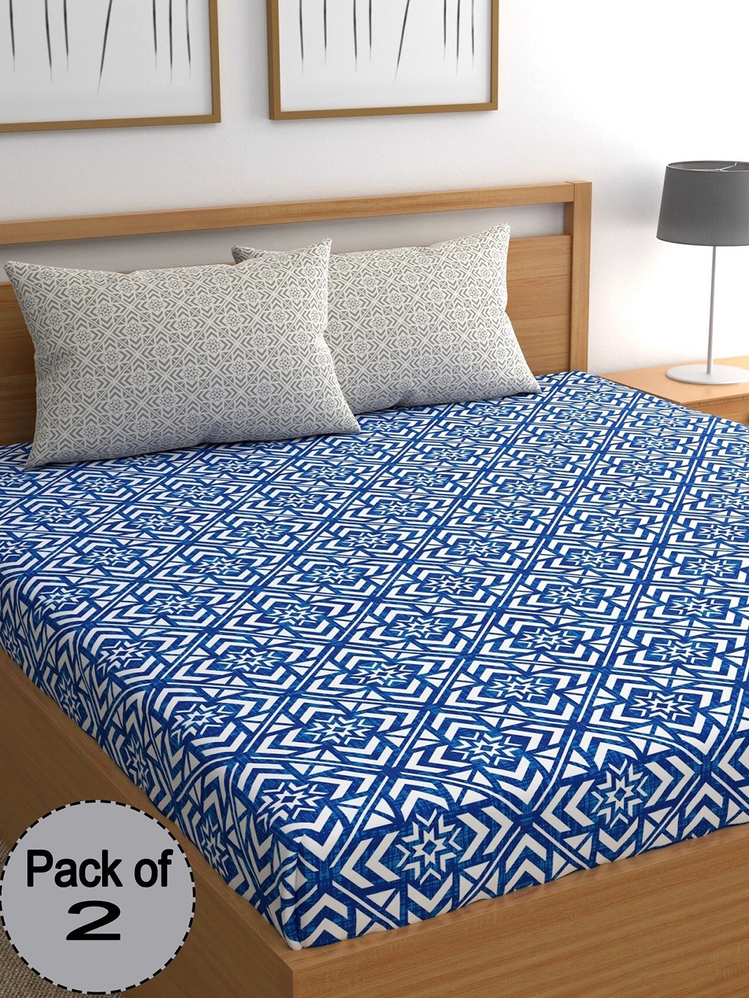 CHHAVI INDIA Blue & White Ethnic Motifs 210 TC 2 Queen Bedsheet With 4 Pillow Covers
CHHAVI INDIA Blue & White Ethnic Motifs 210 TC 2 Queen Bedsheet With 4 Pillow Covers