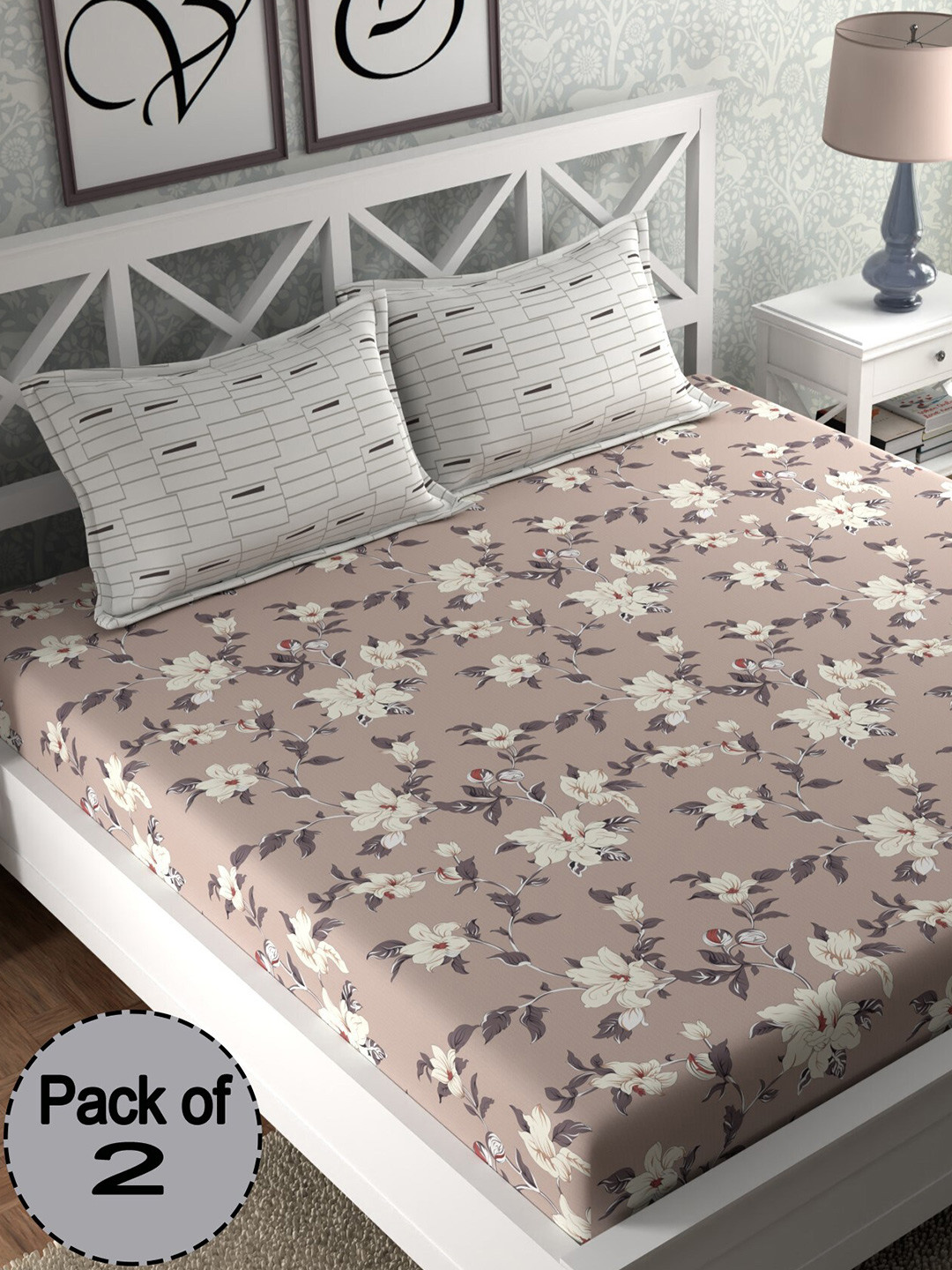 CHHAVI INDIA Brown & White Floral 210 TC 2 Pieces Queen Bedsheet With 4 Pillow Covers
CHHAVI INDIA Brown & White Floral 210 TC 2 Pieces Queen Bedsheet With 4 Pillow Covers