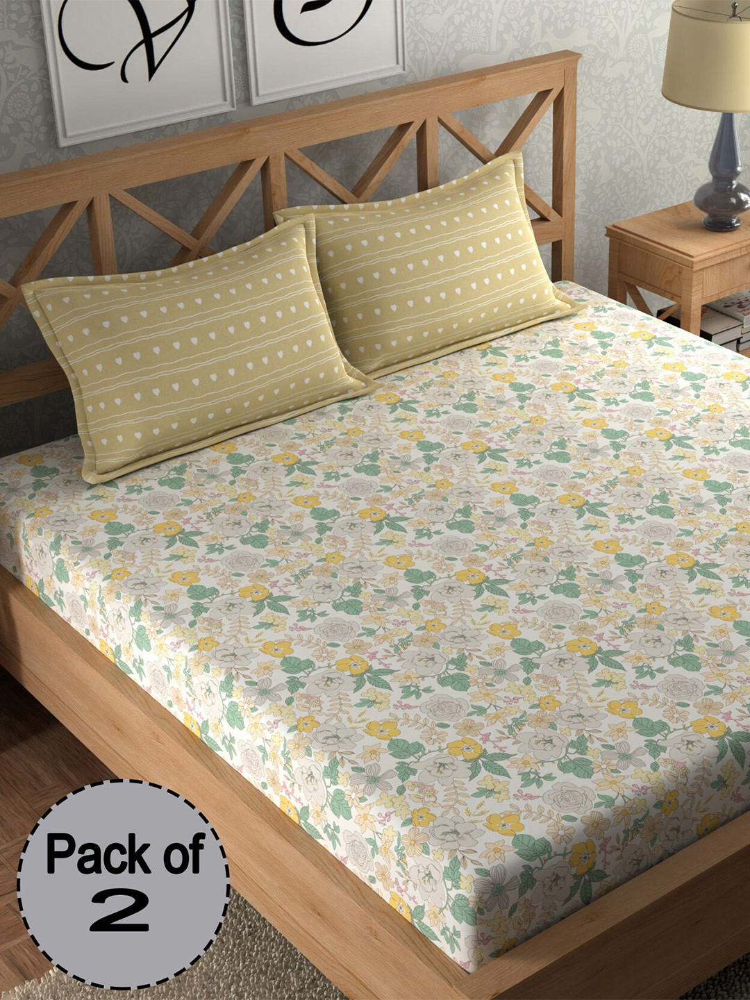 CHHAVI INDIA White & Yellow Floral Printed 210 TC 2 Queen Bedsheet & 4 Pillow Covers
CHHAVI INDIA White & Yellow Floral Printed 210 TC 2 Queen Bedsheet & 4 Pillow Covers