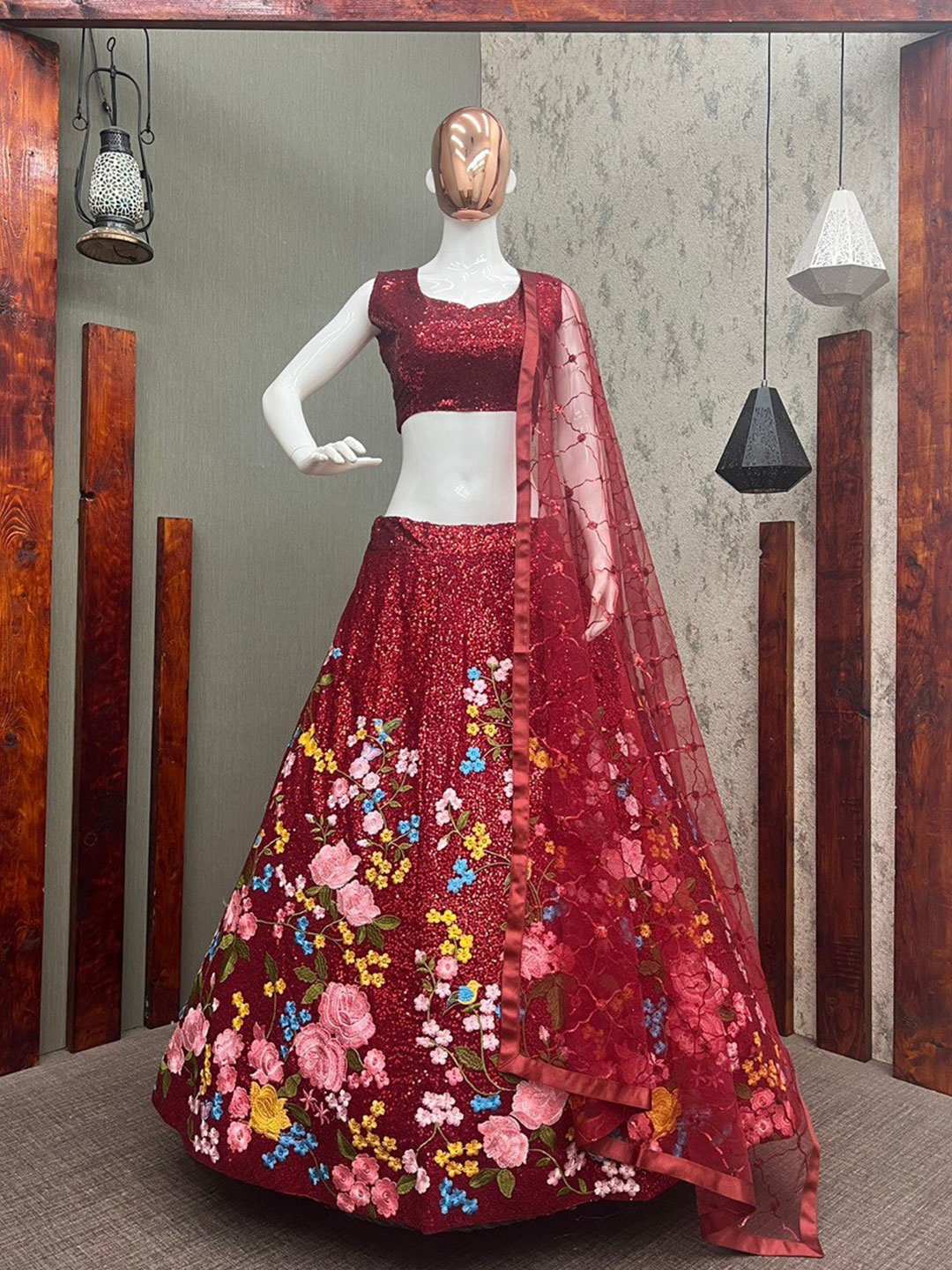 Bollyclues Embellished Thread Work Semi-Stitched Lehenga Choli With Dupatta, Maroon
Bollyclues Embellished Thread Work Semi-Stitched Lehenga Choli With Dupatta, Maroon