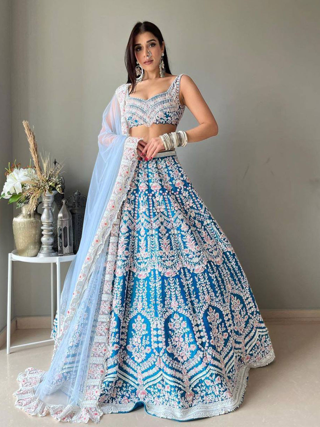 Bollyclues Embellished Semi-Stitched Lehenga & Unstitched Blouse With Dupatta, Turquoise blue
Bollyclues Embellished Semi-Stitched Lehenga & Unstitched Blouse With Dupatta, Turquoise blue