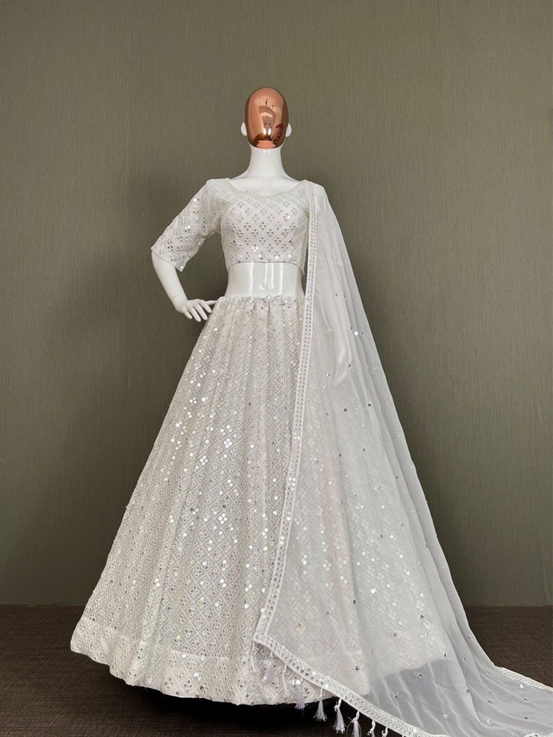 Bollyclues Embellished Sequinned Semi-Stitched Lehenga & Unstitched Blouse With Dupatta, White
Bollyclues Embellished Sequinned Semi-Stitched Lehenga & Unstitched Blouse With Dupatta, White