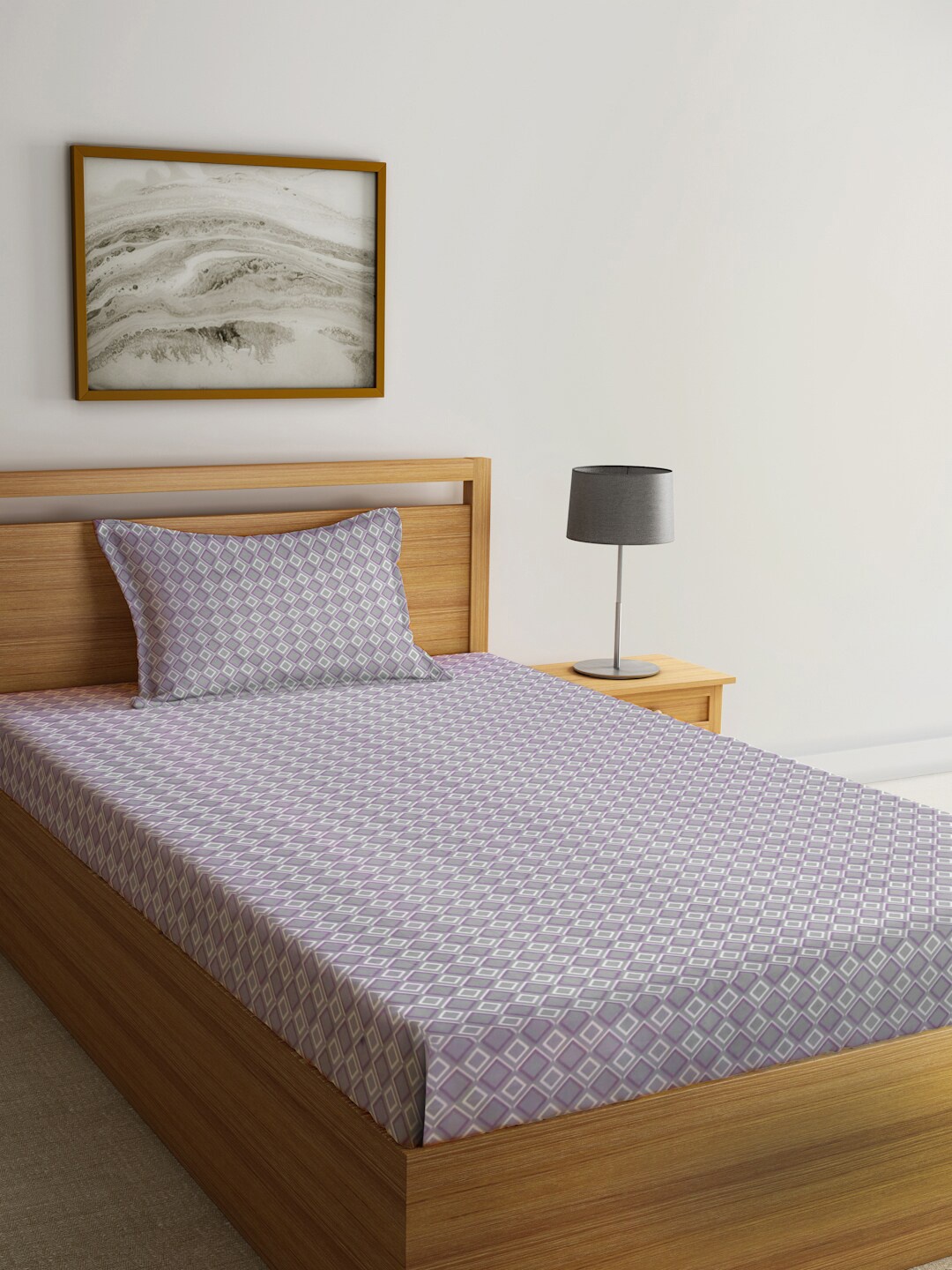 KLOTTHE Geometric Printed Cotton Blend 300 TC Single Bedsheet With Pillow Cover, Purple
KLOTTHE Geometric Printed Cotton Blend 300 TC Single Bedsheet With Pillow Cover, Purple