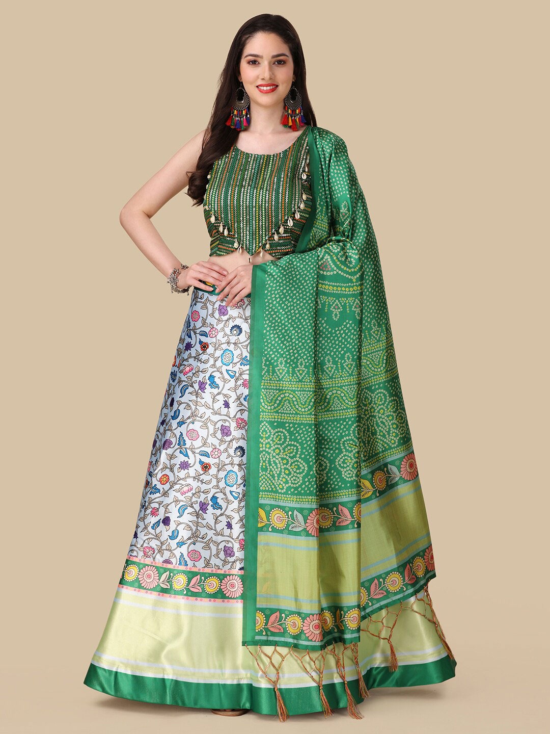 Kaizen TEXO FAB Printed Sequinned Semi-Stitched Lehenga & Unstitched Blouse With Dupatta, Green
Kaizen TEXO FAB Printed Sequinned Semi-Stitched Lehenga & Unstitched Blouse With Dupatta, Green
