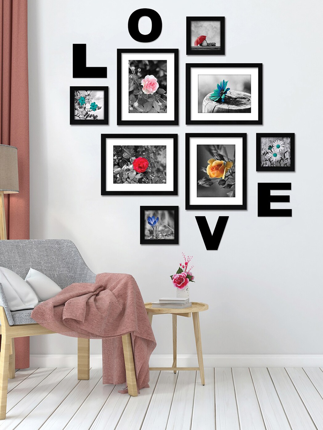 nest ART 8 Pcs Black Photo Frames With Plaque