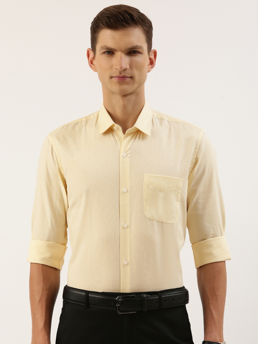 Peter England Men Slim Fit Formal Shirt, Yellow