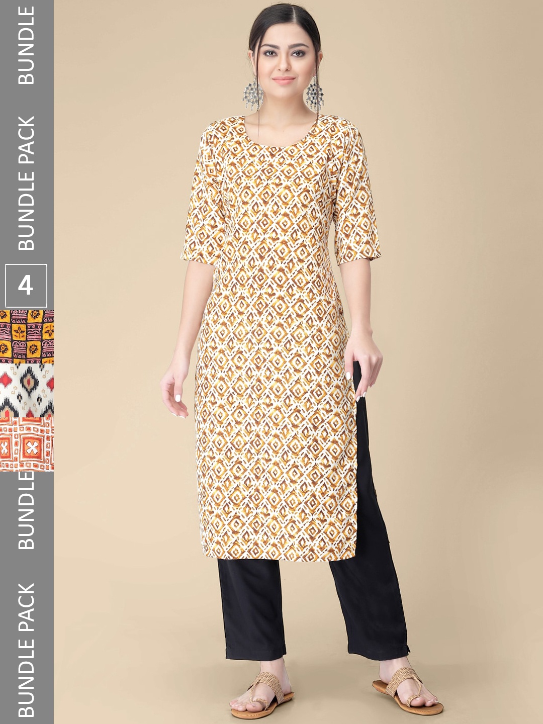 KALINI Selection Of 4 Printed Kurtas, Off white
