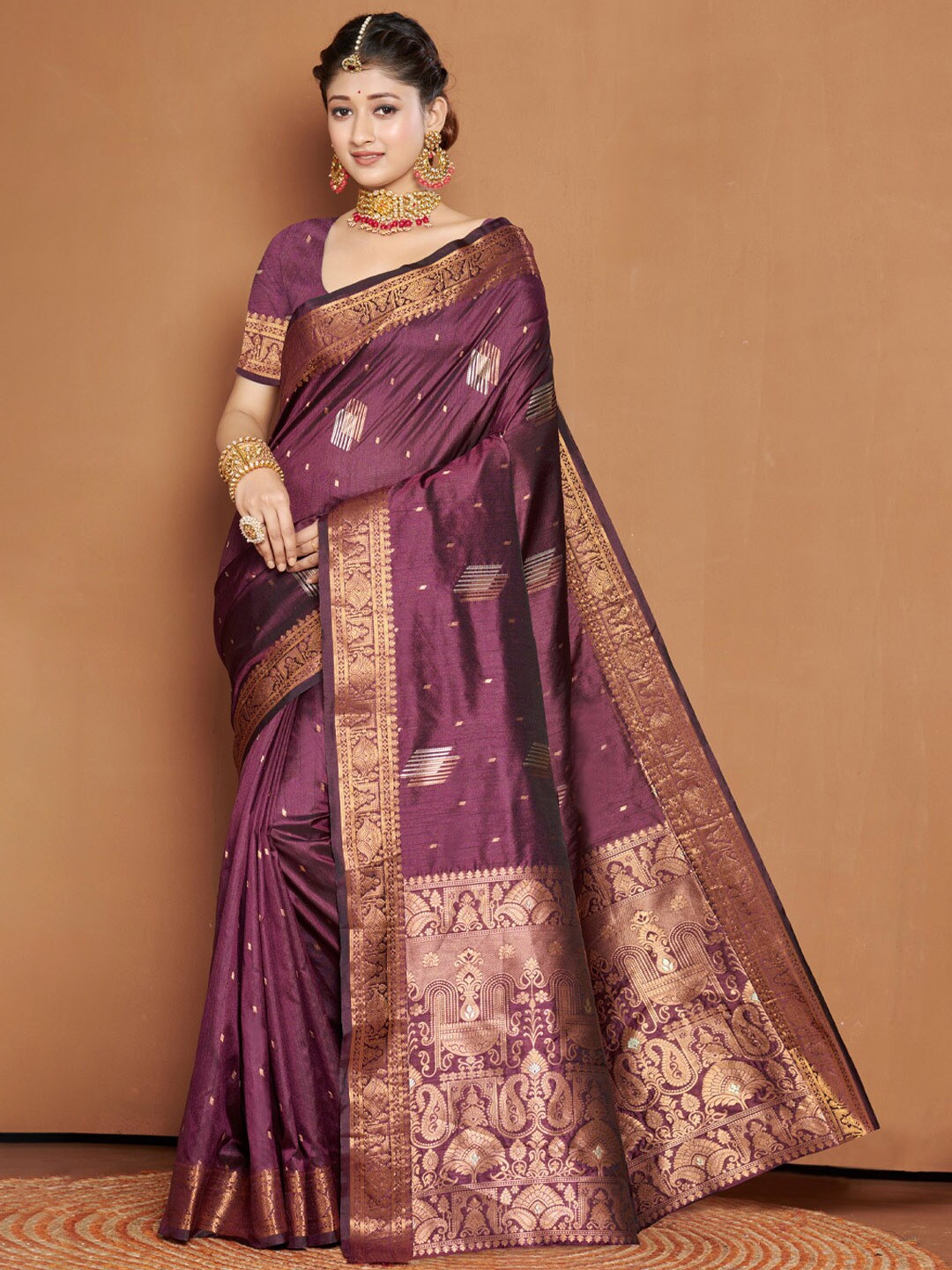 Exclusiva Geometric Banarasi Saree, Purple