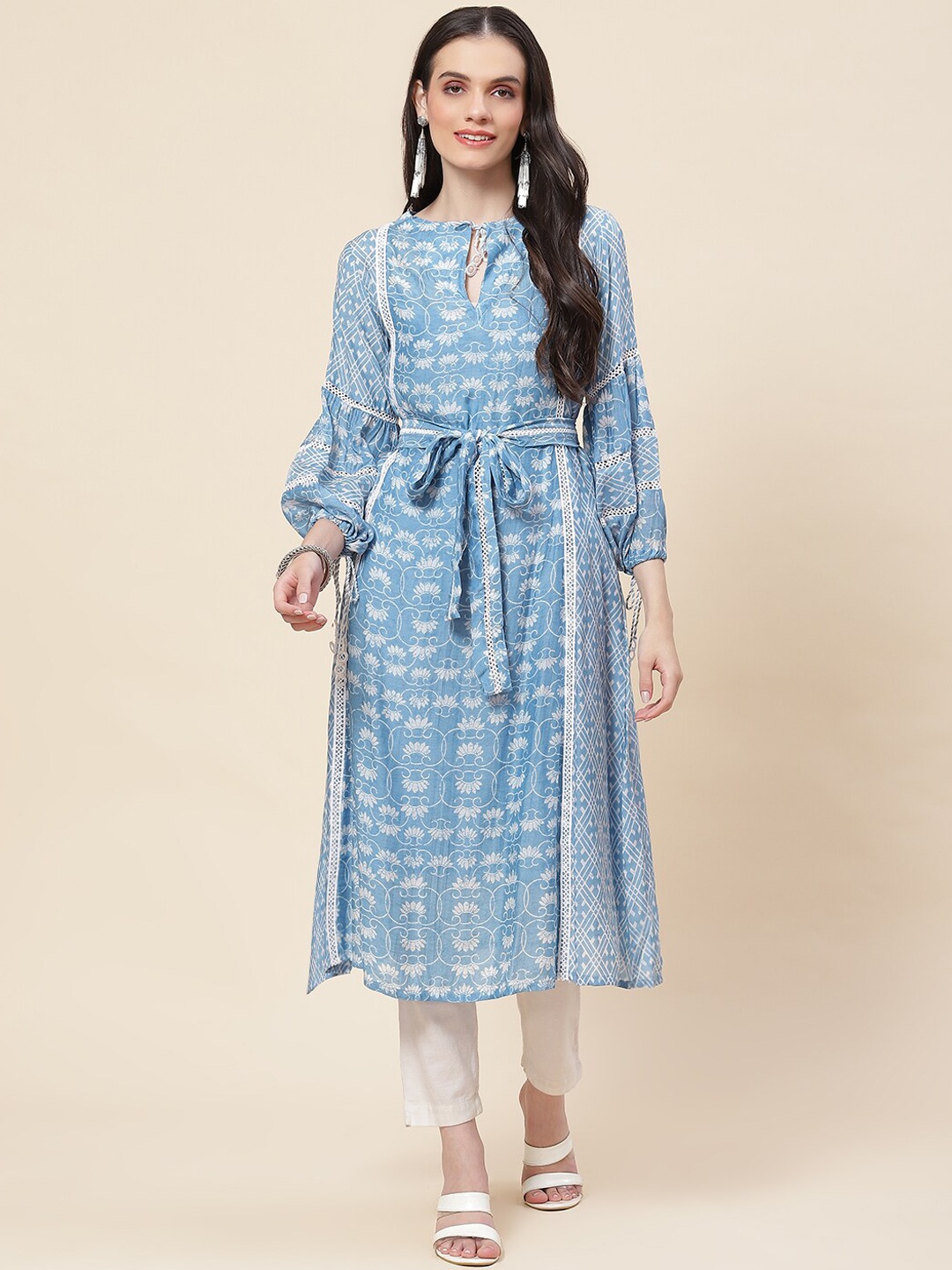 Meena Bazaar Puff Sleeves Ethnic Motifs Printed A-Line Kurta With Camisole & Belt, Blue
Meena Bazaar Puff Sleeves Ethnic Motifs Printed A-Line Kurta With Camisole & Belt, Blue