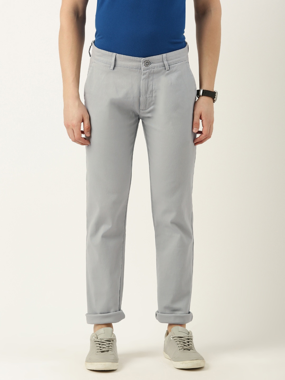 Peter England Men Slim Fit Chinos Trousers, Grey