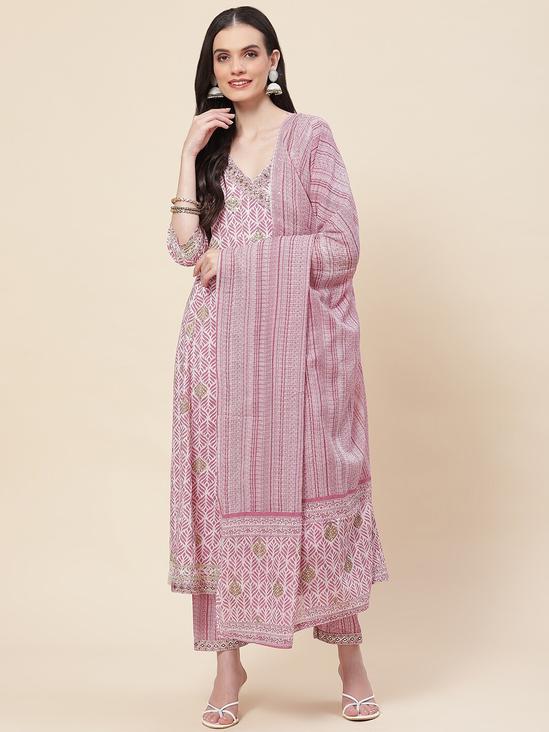 Meena Bazaar Ethnic Motifs Printed Mirror Work Angrakha Kurta with Trousers & With Dupatta, Pink
Meena Bazaar Ethnic Motifs Printed Mirror Work Angrakha Kurta with Trousers & With Dupatta, Pink