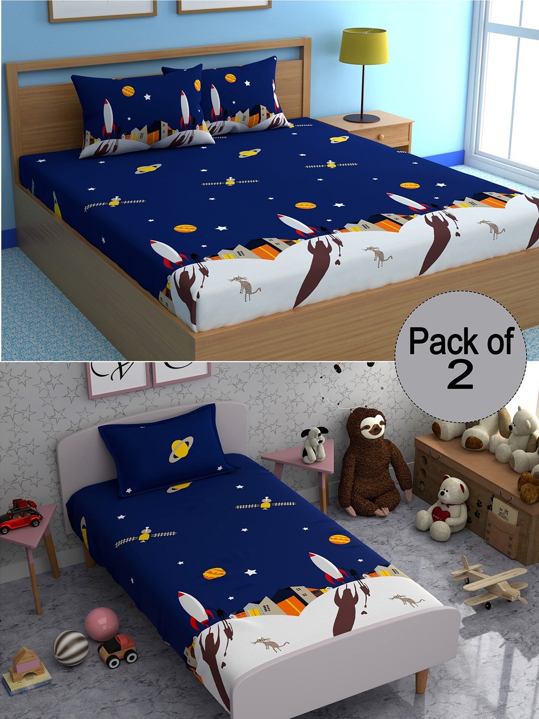 CHHAVI INDIA Blue & White Graphic Printed 210 TC 2 Bedsheet Set With 3 Pillow Covers
CHHAVI INDIA Blue & White Graphic Printed 210 TC 2 Bedsheet Set With 3 Pillow Covers