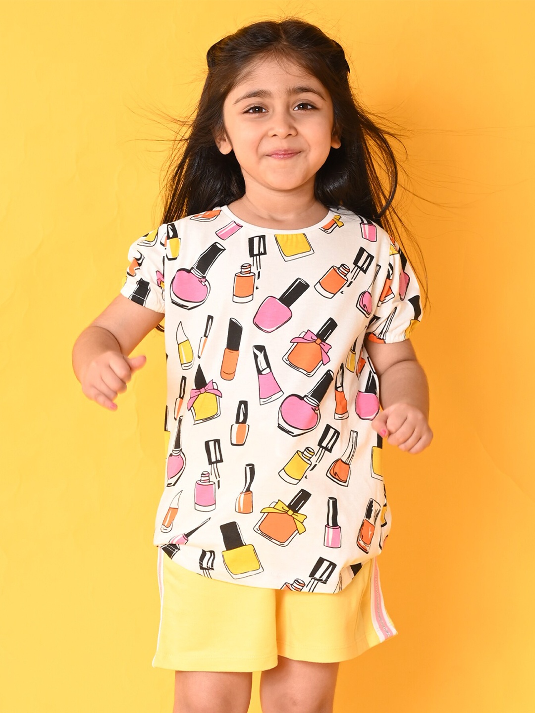 Anthrilo Girls Printed T-shirt with Shorts, White